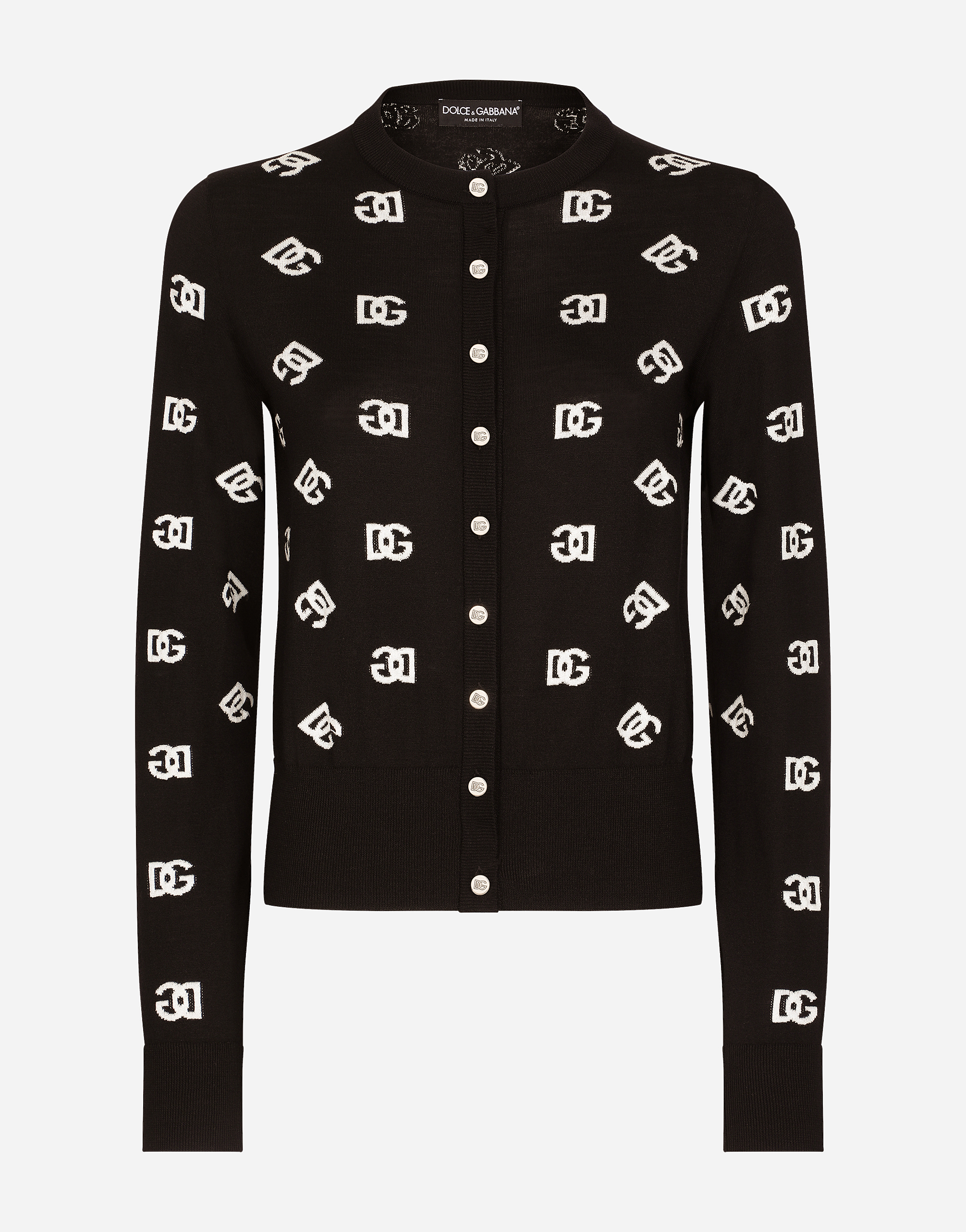 Dolce & Gabbana Logo Monogram Cardigan In Wool And Silk In Multicolor