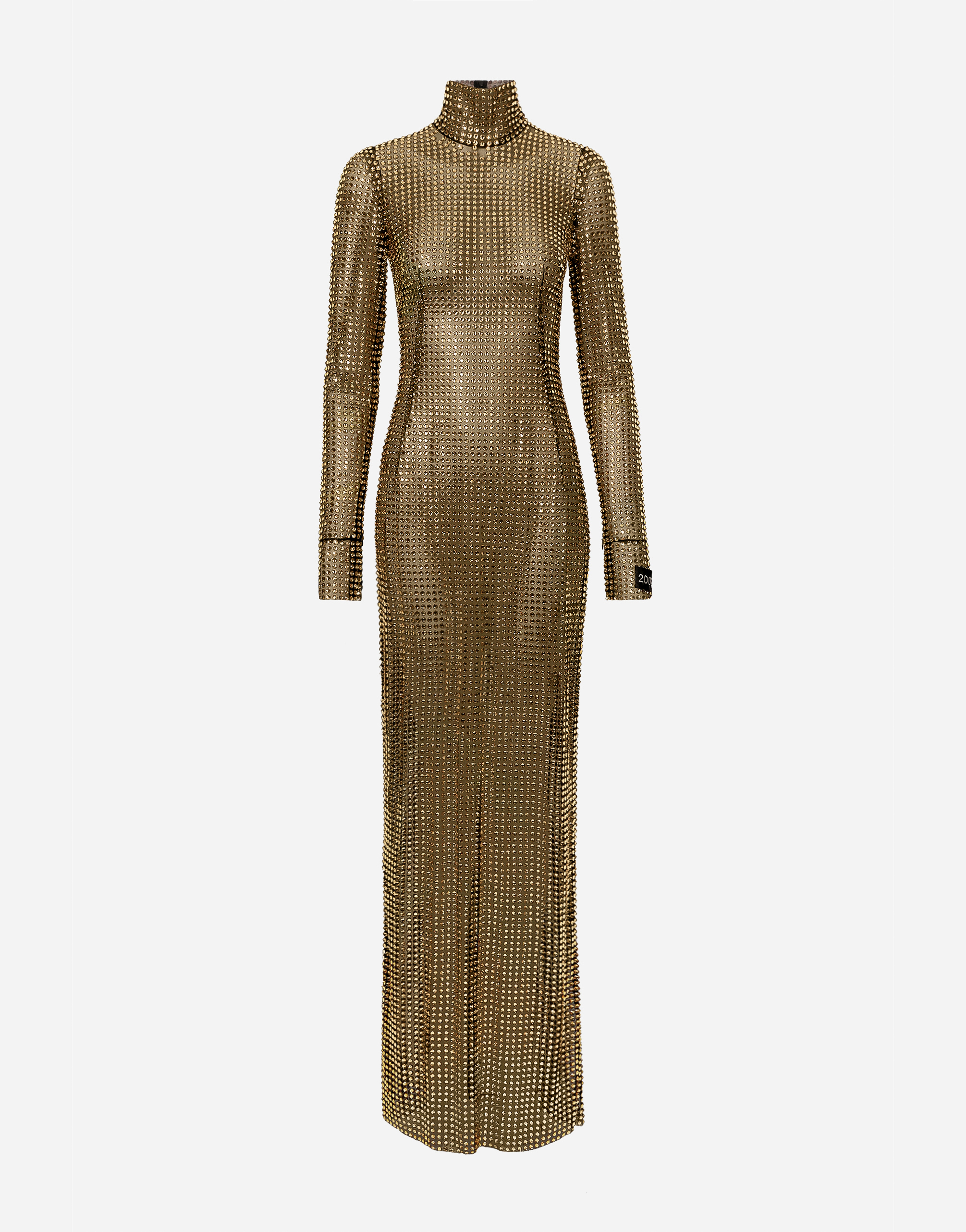 Dolce & Gabbana Long Dress With All-over Rhinestone Embellishment On Tulle In Multicolor