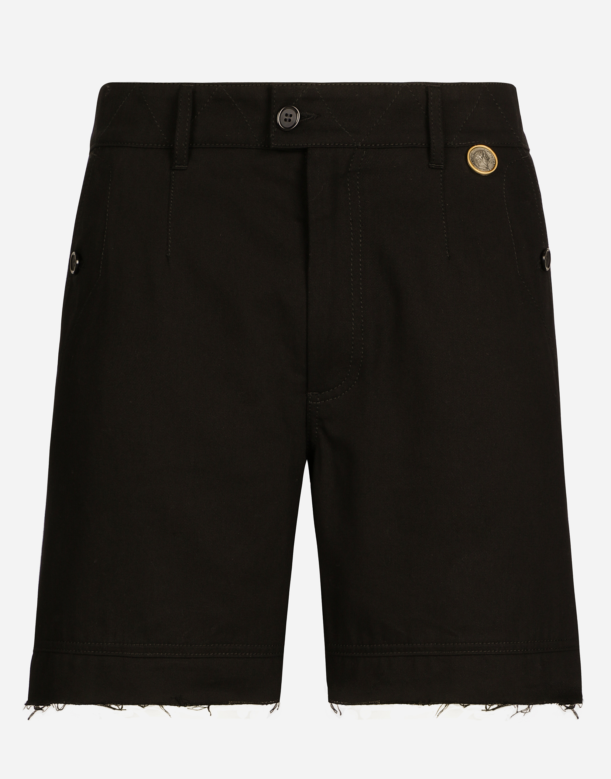 DOLCE & GABBANA COIN DETAIL STRETCH COTTON TWILL BERMUDA SHORTS