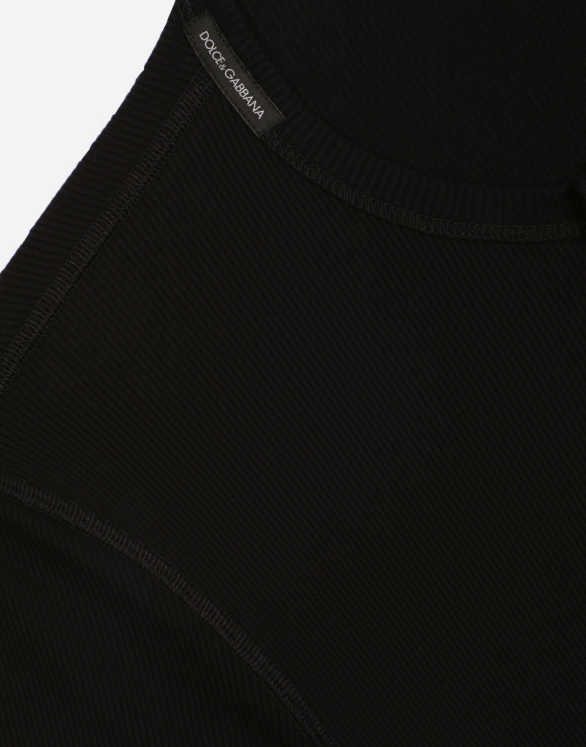 Fine-rib cotton granddad-neck T-shirt