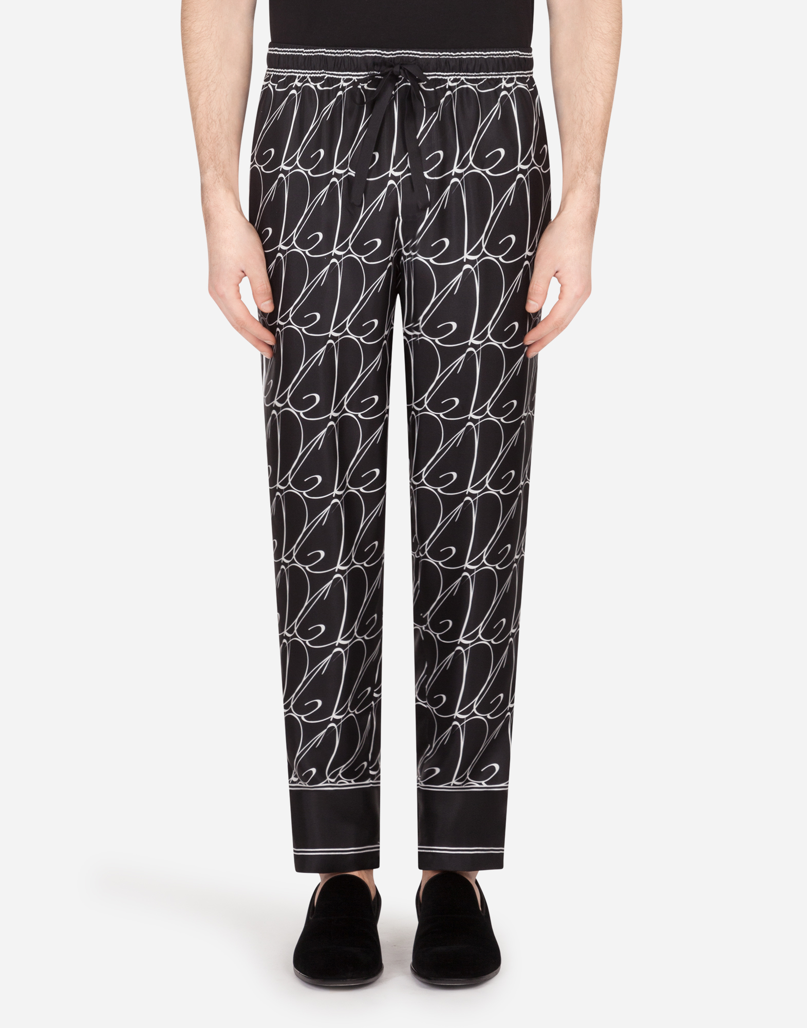 色艶【Dolce & Gabbana】バラ牡丹プリント シルクパジャマパンツ Printのウィメンズ Silk pajama pants with rose and peony