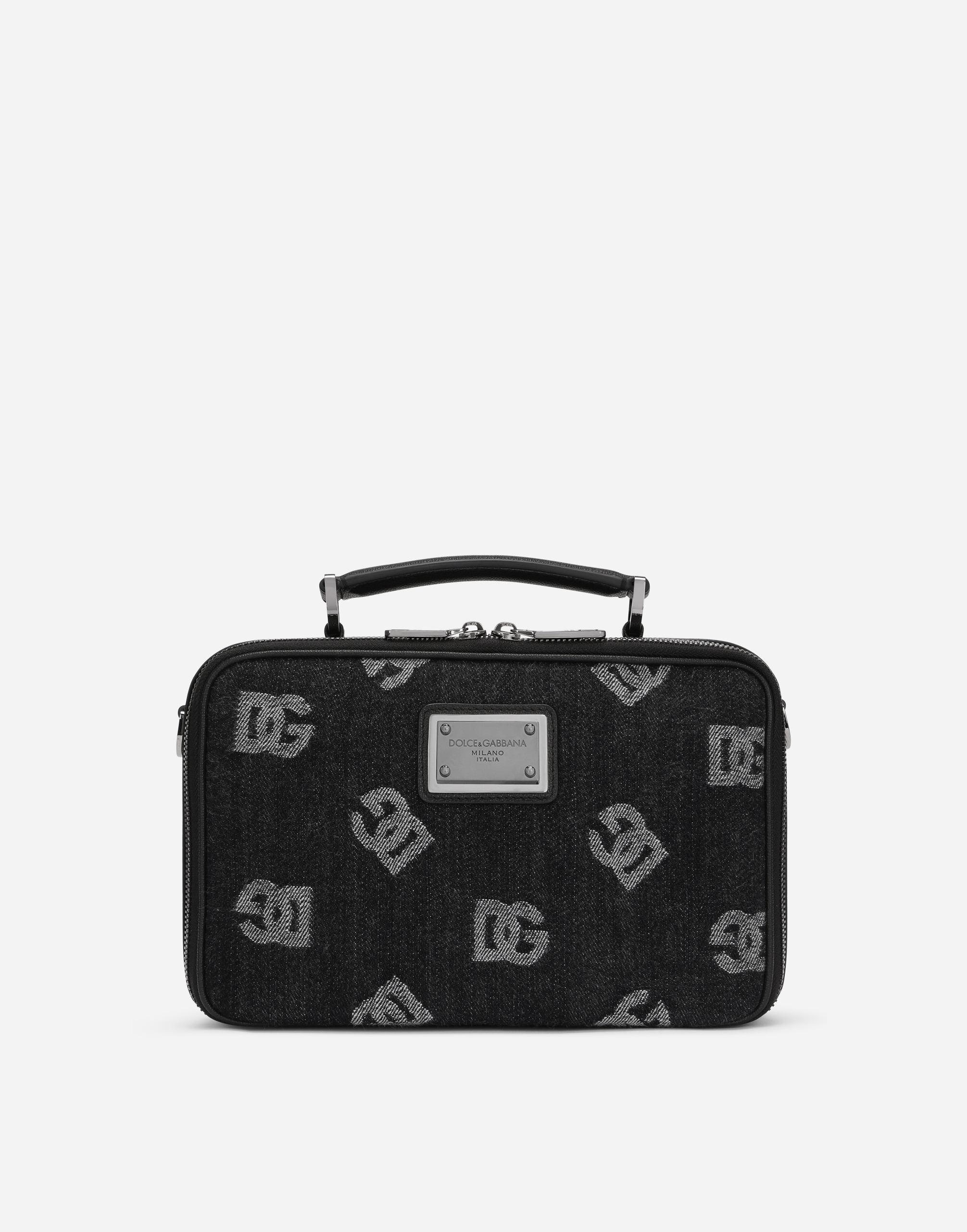 DOLCE & GABBANA CALFSKIN AND DENIM CROSSBODY BAG WITH LOGO