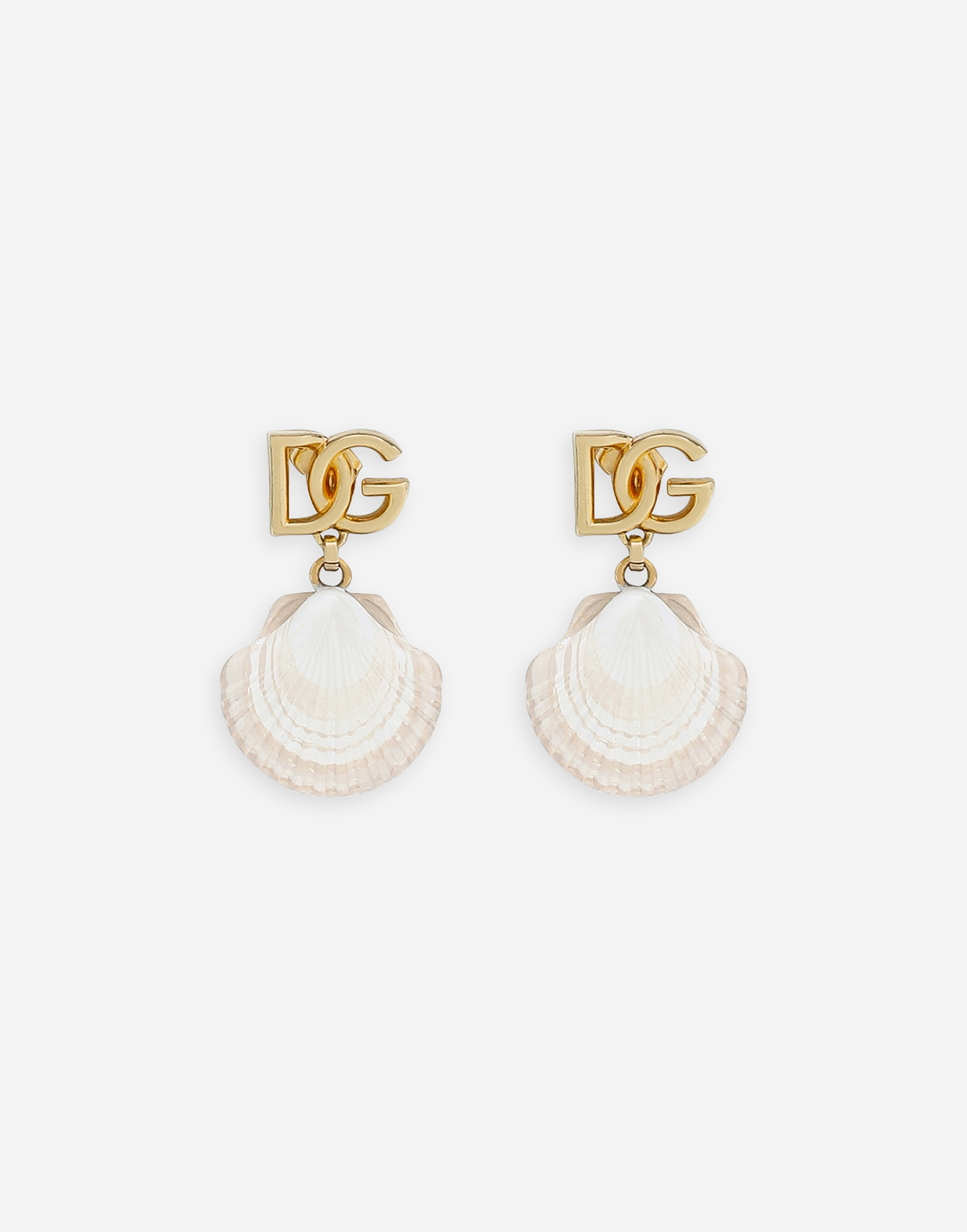 Dolce & Gabbana Earrings With Dg Logo And Shell - Woman Bijoux Gold Metal Onesize
