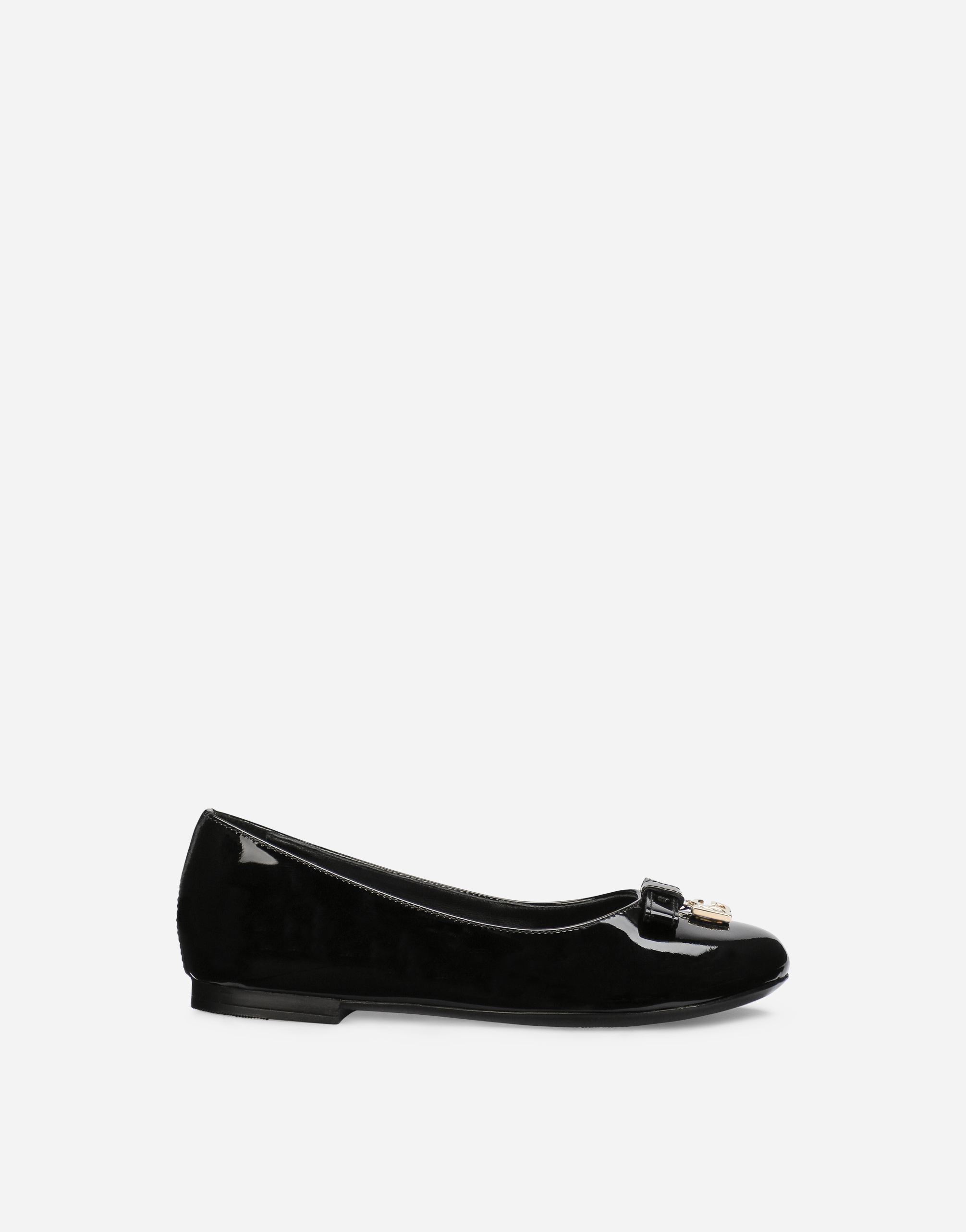 Shop Dolce & Gabbana Patent Leather Ballet Flats With Metal Dg Logo In Black