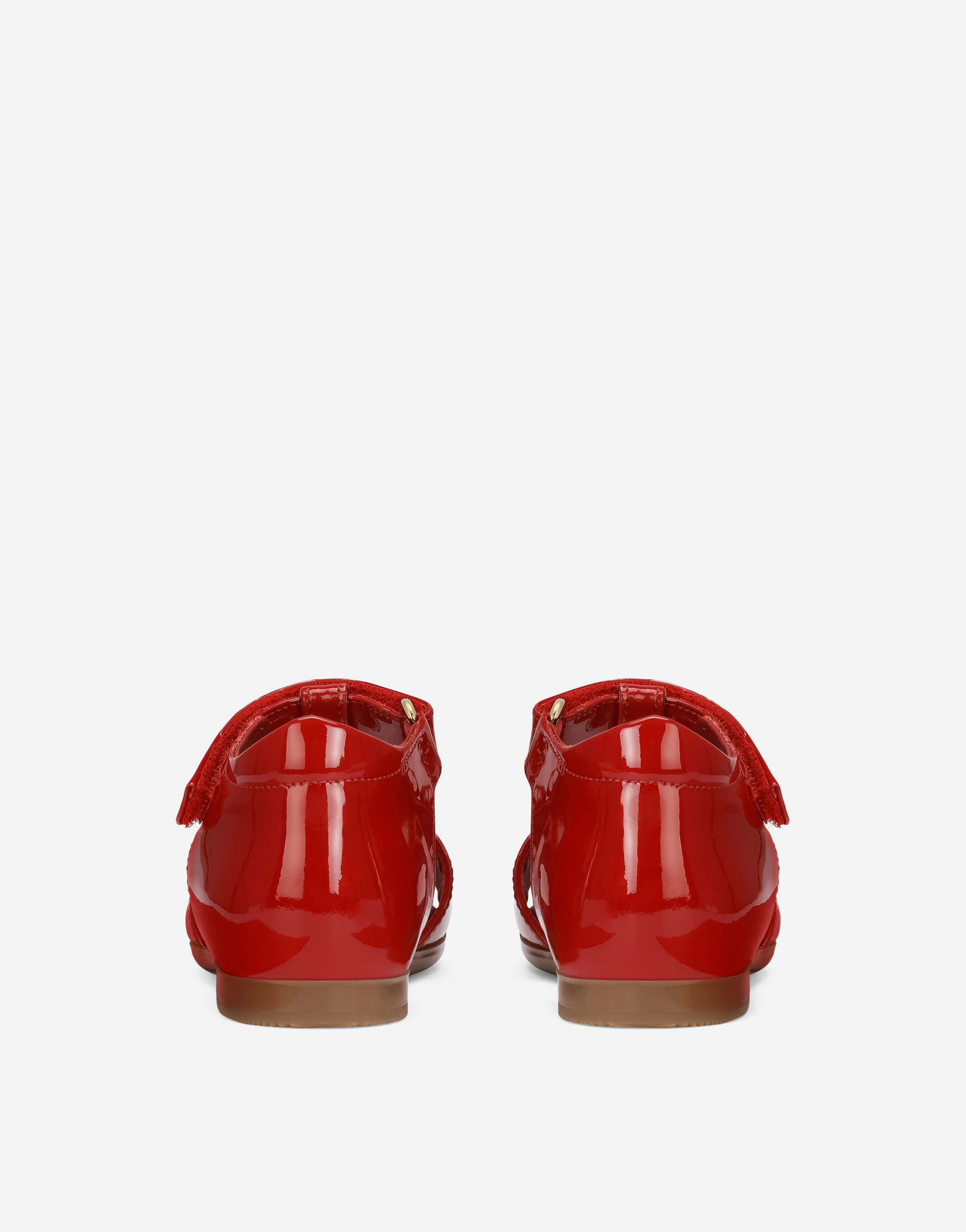 Dolce & Gabbana Patent Leather First Steps Sandals With Metal Dg Logo In Red