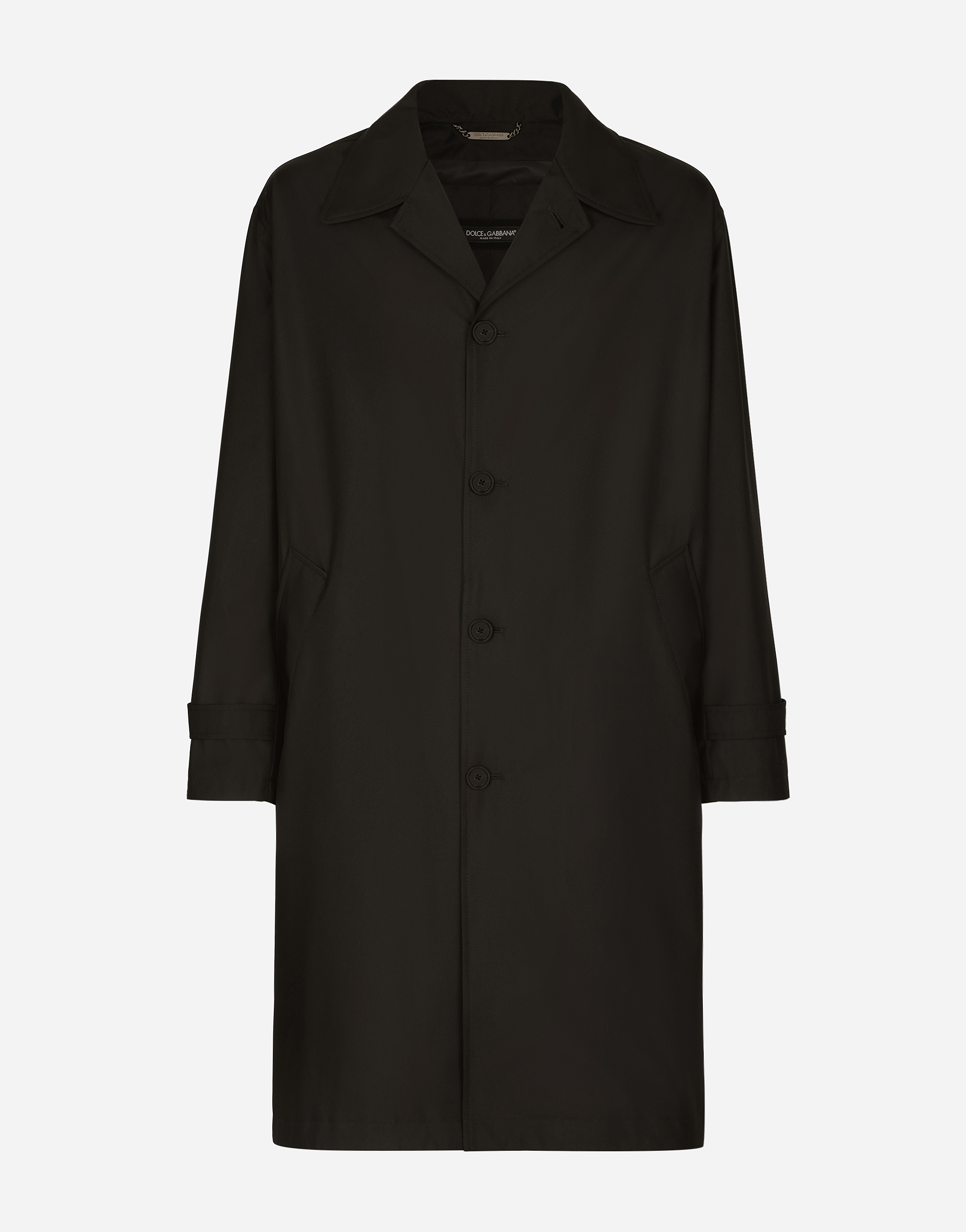 Dolce & Gabbana Nylon Trench Coat With Logo Tag - Man Coats And Jackets Black Fabric