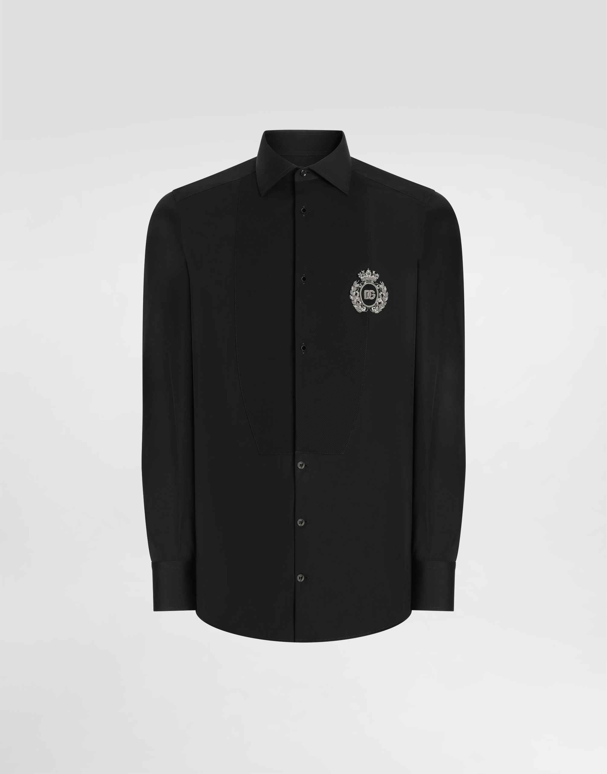 Dolce & Gabbana Cotton Tuxedo Shirt With Heraldic Patch In Black