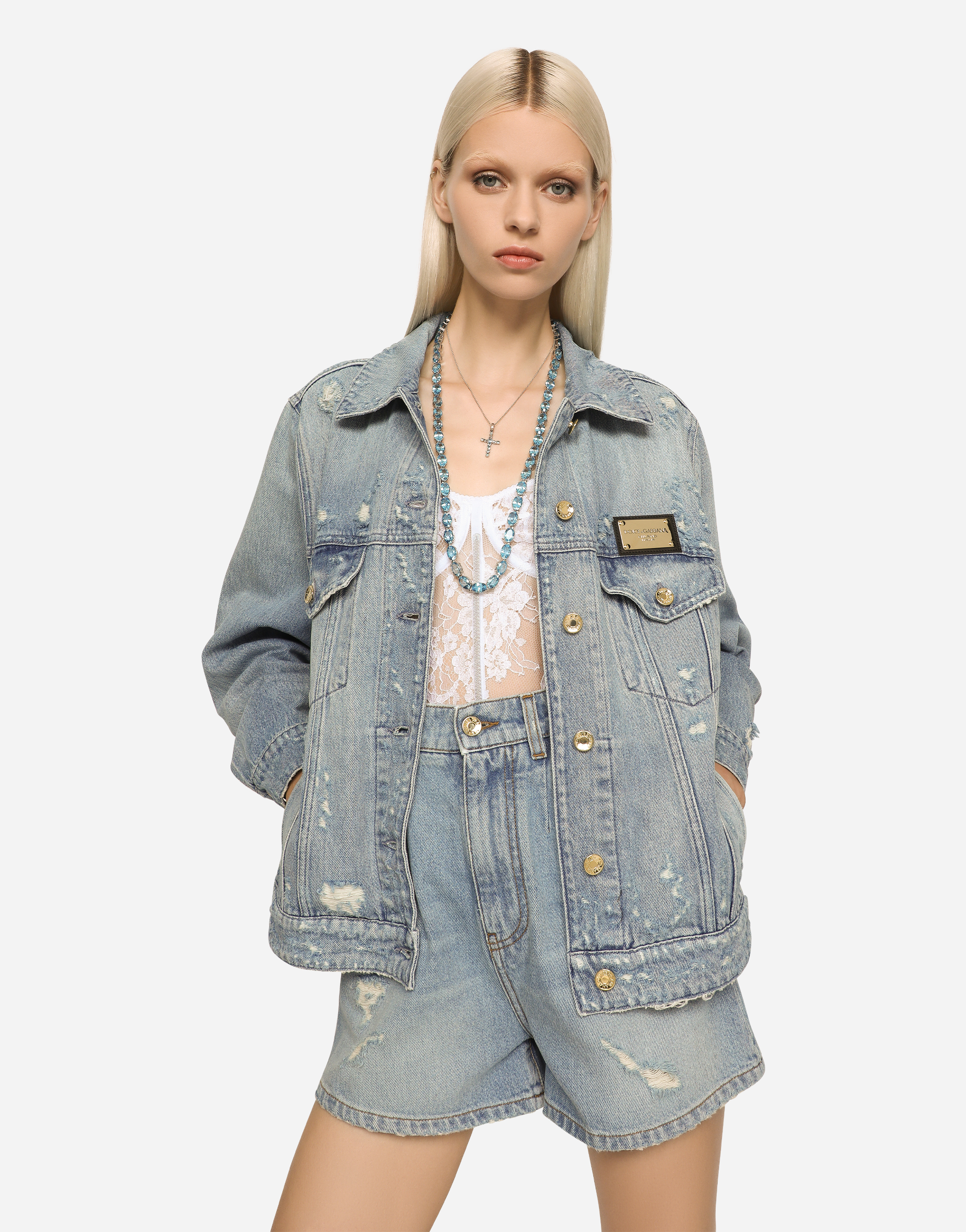 DOLCE & GABBANA ANNA CHARM IN WHITE GOLD 18KT WITH LIGHT BLUE TOPAZES