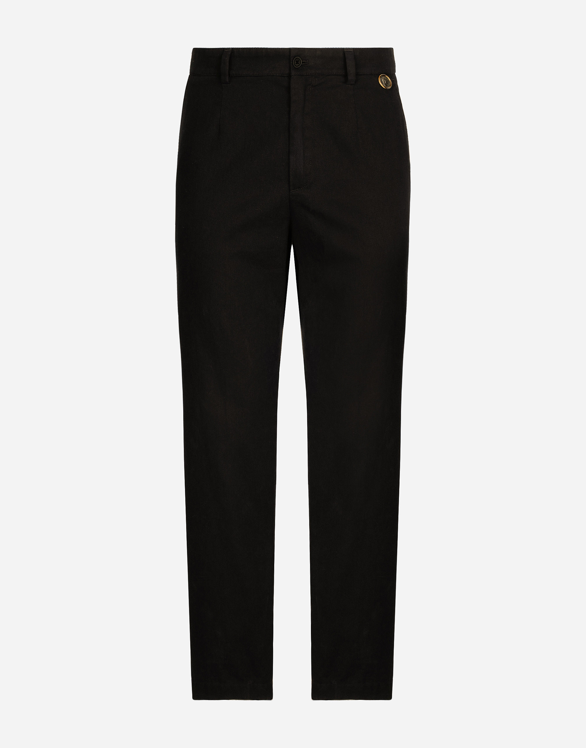 DOLCE & GABBANA COIN DETAIL COTTON GABARDINE PANTS