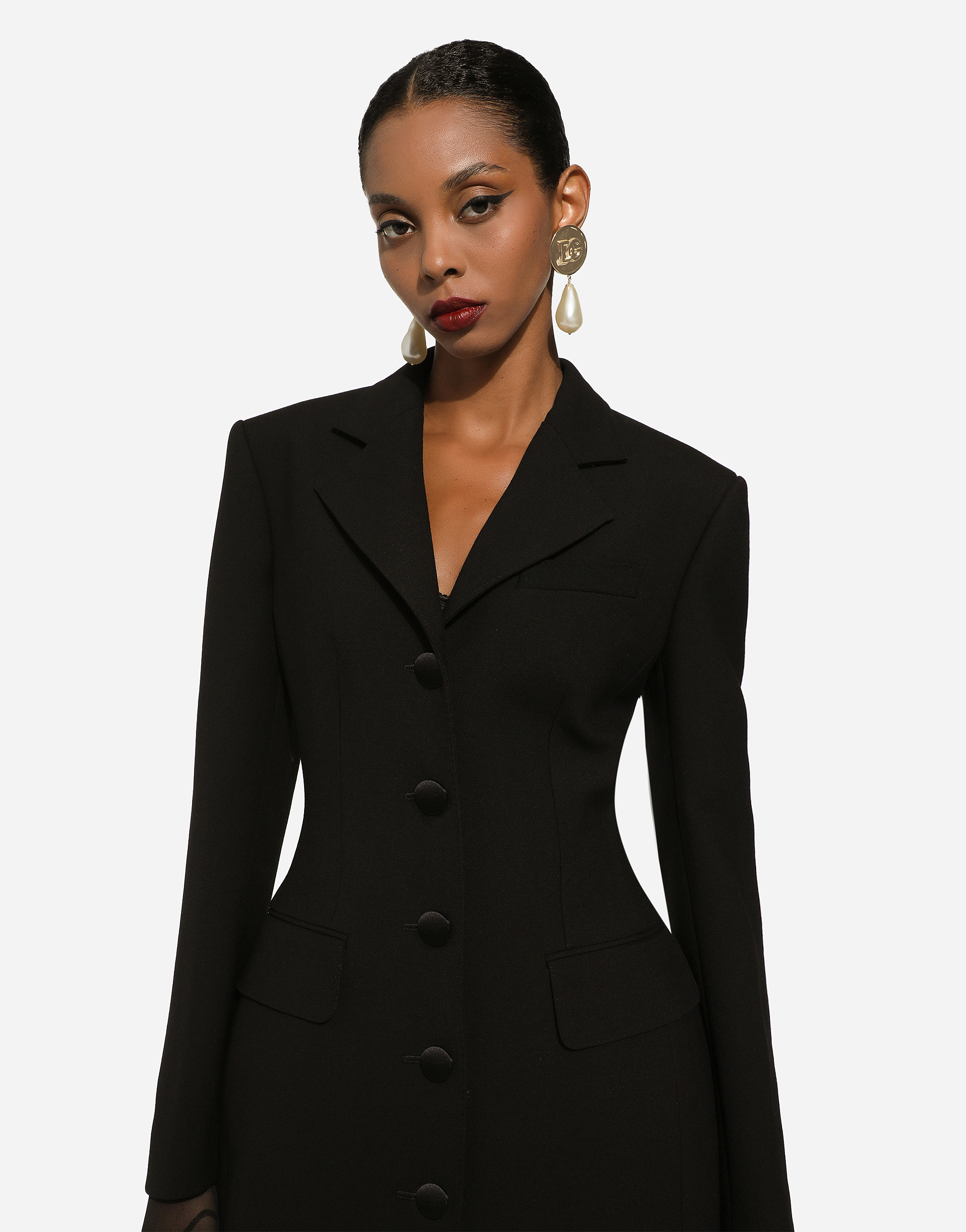 Shop Dolce & Gabbana Long Single-breasted Wool Cady Dolce-fit Jacket In Black