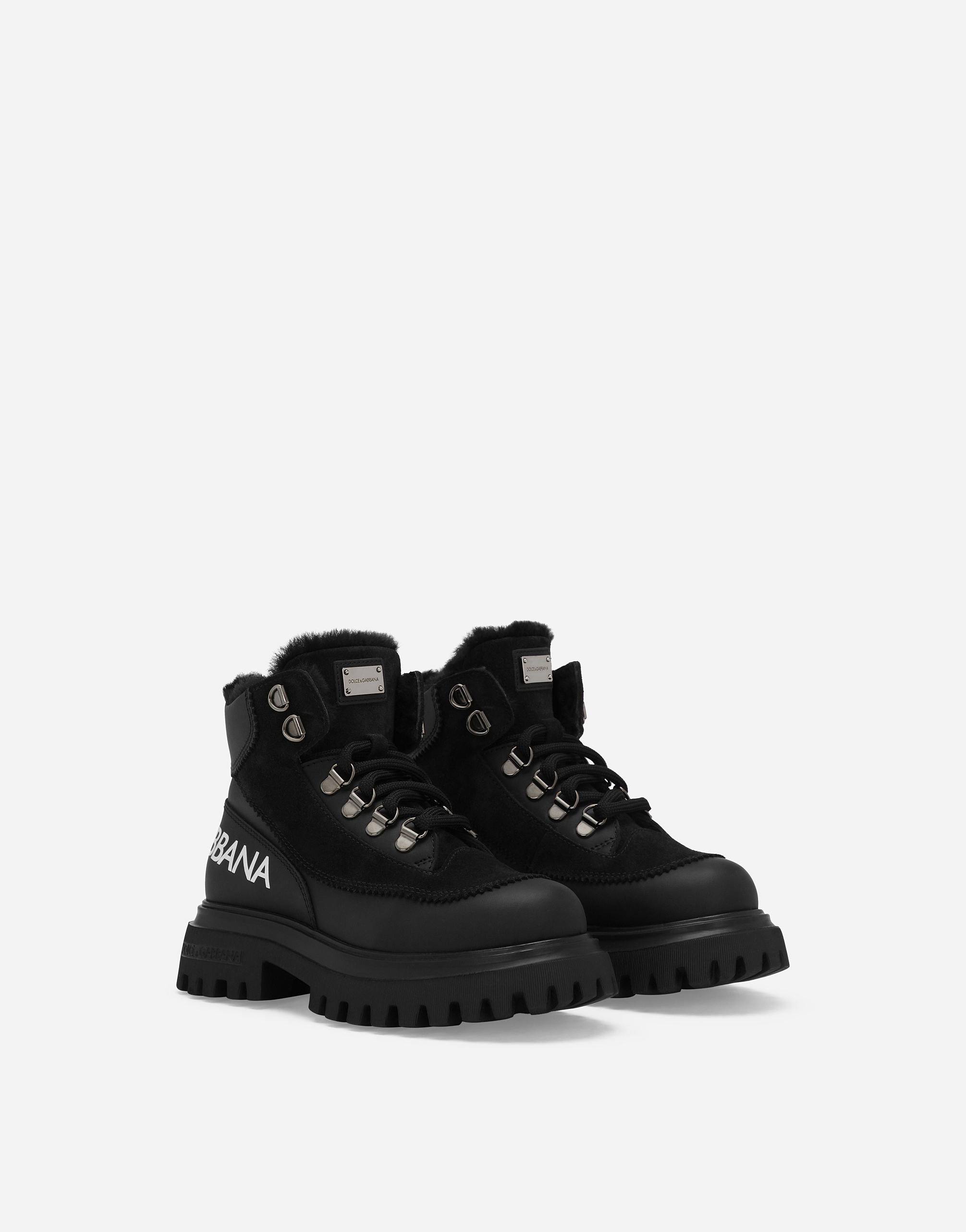 Dolce & Gabbana Logo-print Leather Ankle Boots In Black