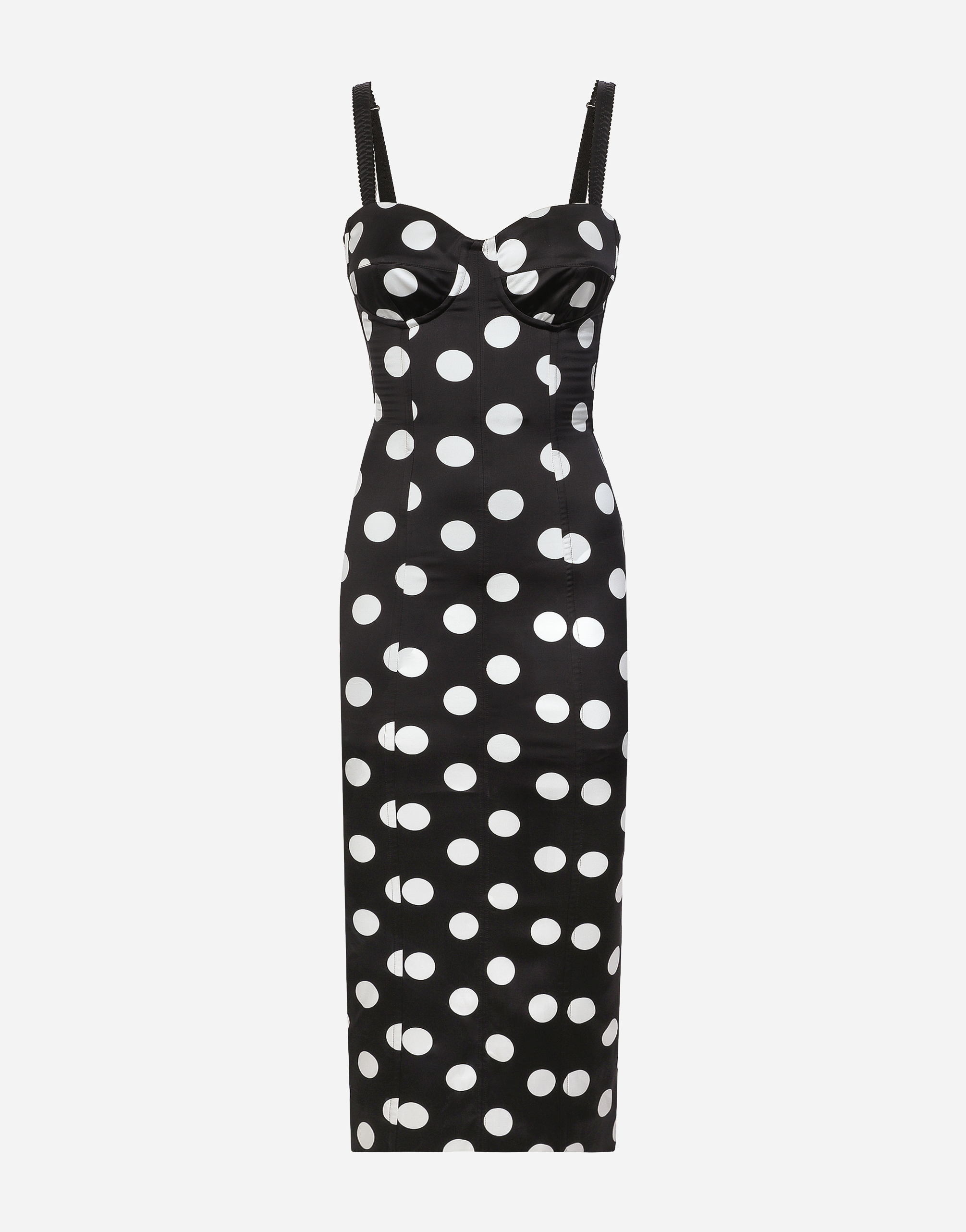 Dolce & Gabbana Satin Midi Dress With Polka-dot Print And Corset Details - Woman Dresses Print