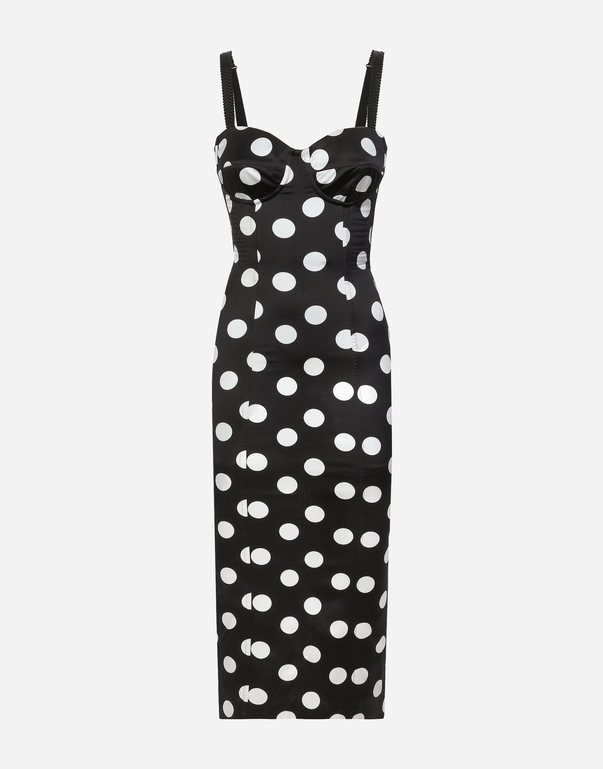 Shop Dolce & Gabbana Satin Midi Dress With Polka-dot Print And Corset Details
