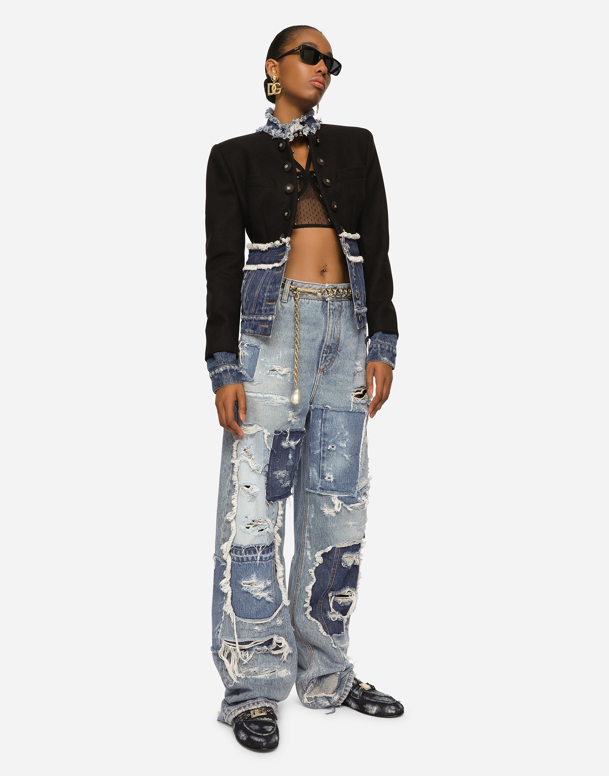 DOLCE & GABBANA PATCHWORK DENIM JEANS WITH RIPPED DETAILS
