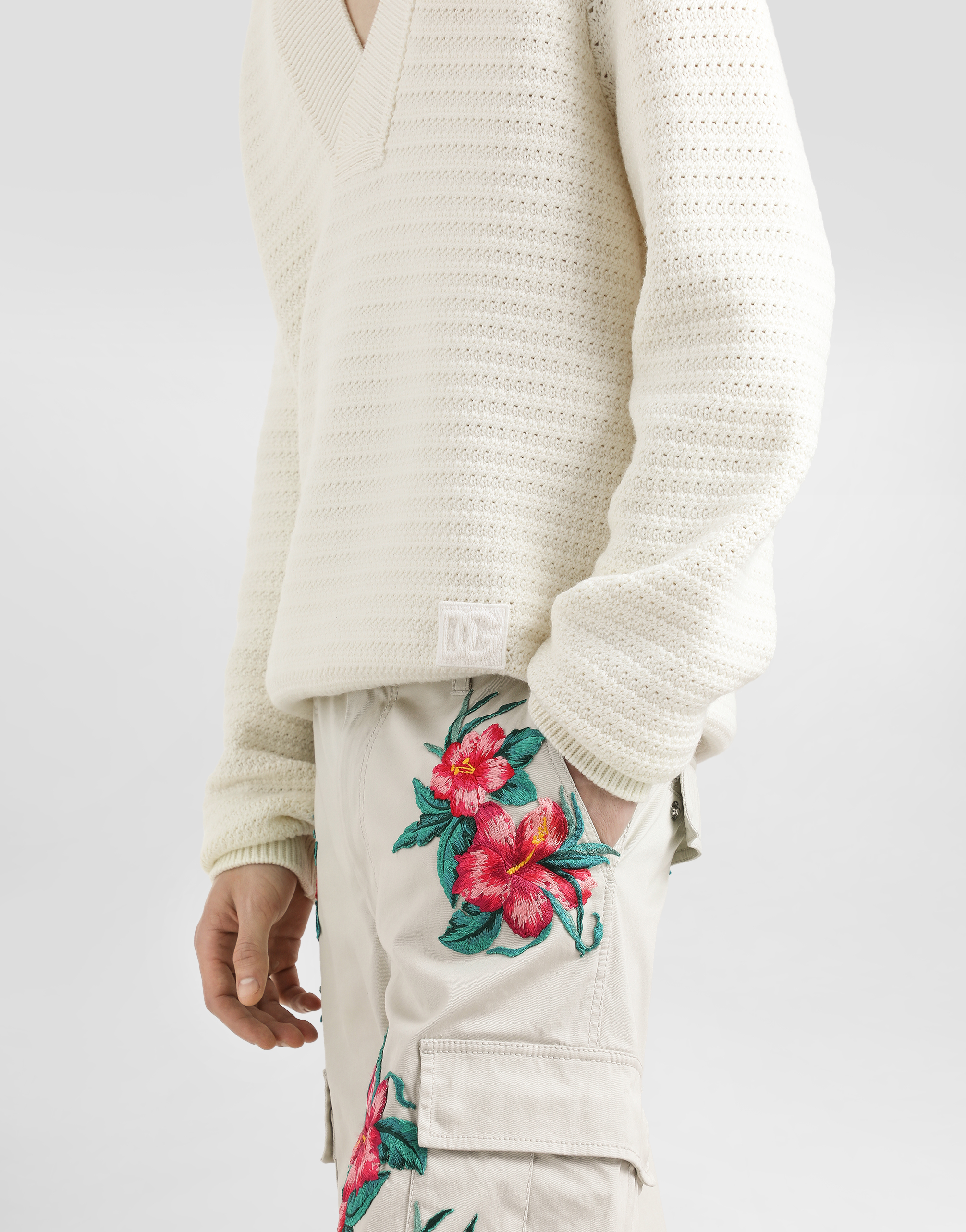 Dolce & Gabbana Wool V-neck Sweater With Dg Embroidery In White