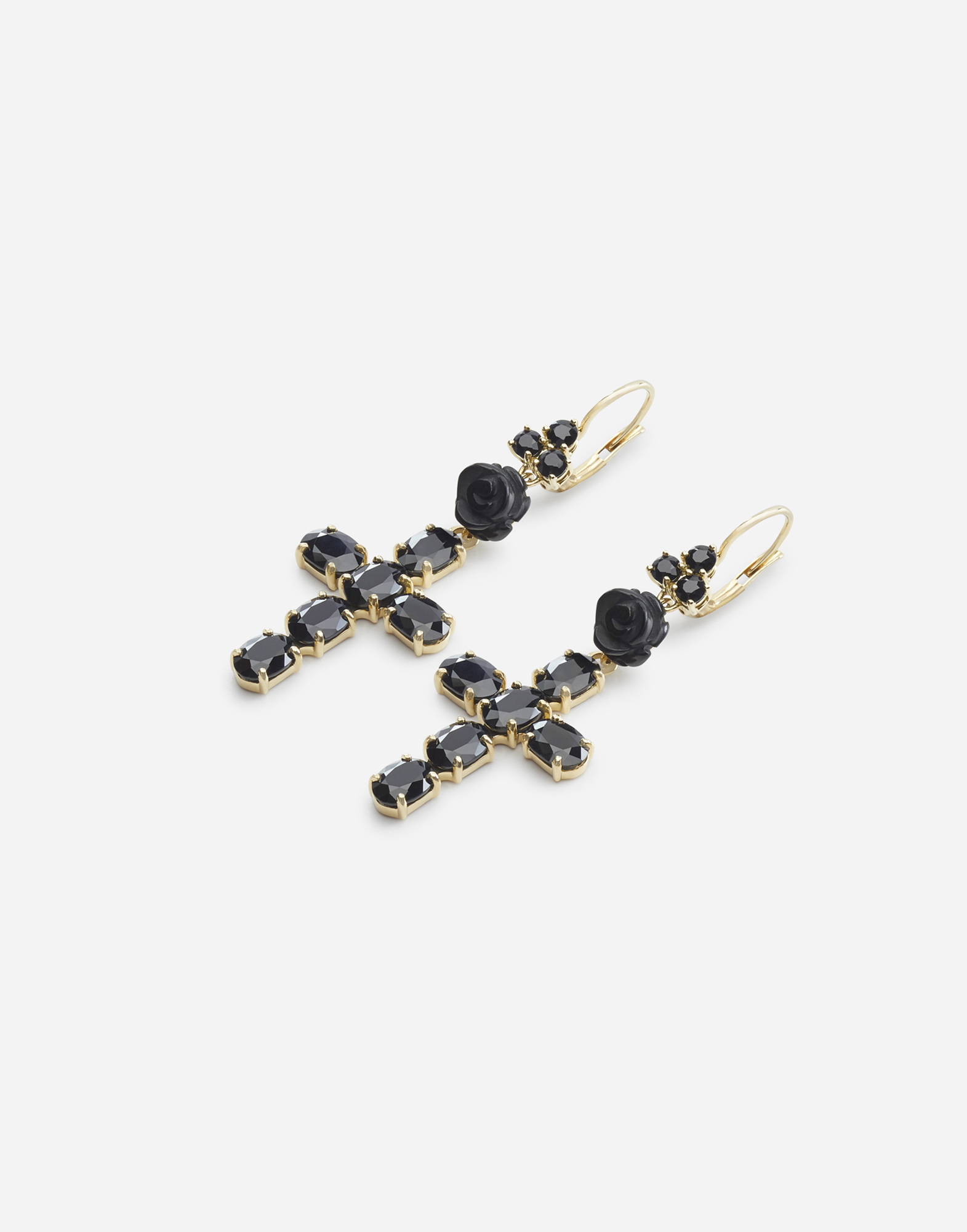 Shop Dolce & Gabbana Yellow Gold Family Earrings With Black Sapphires In Gold/black