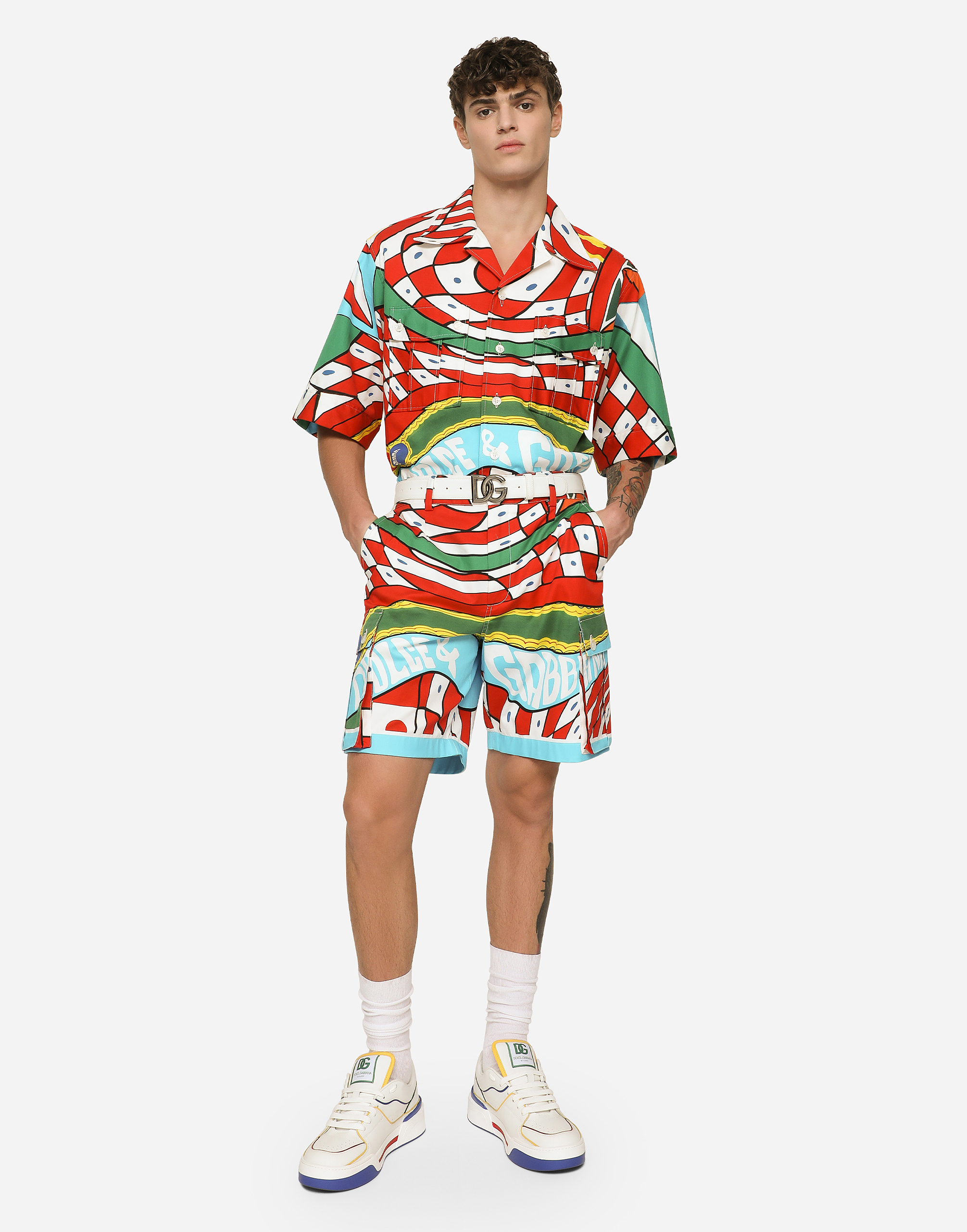 DOLCE & GABBANA CARRETTO-PRINT STRETCH DRILL CARGO SHORTS