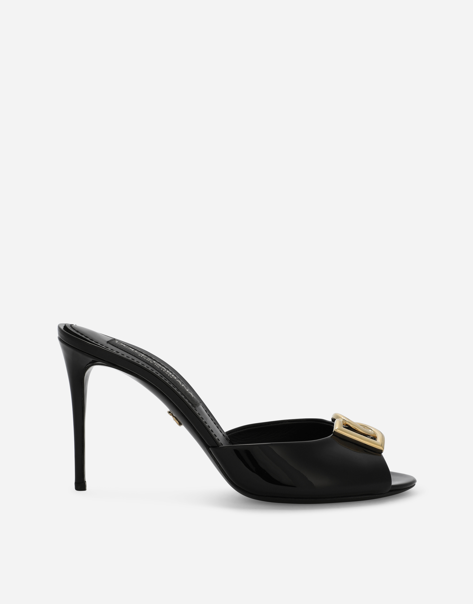 Shop Dolce & Gabbana Patent Leather Mules With Dg Logo In Black