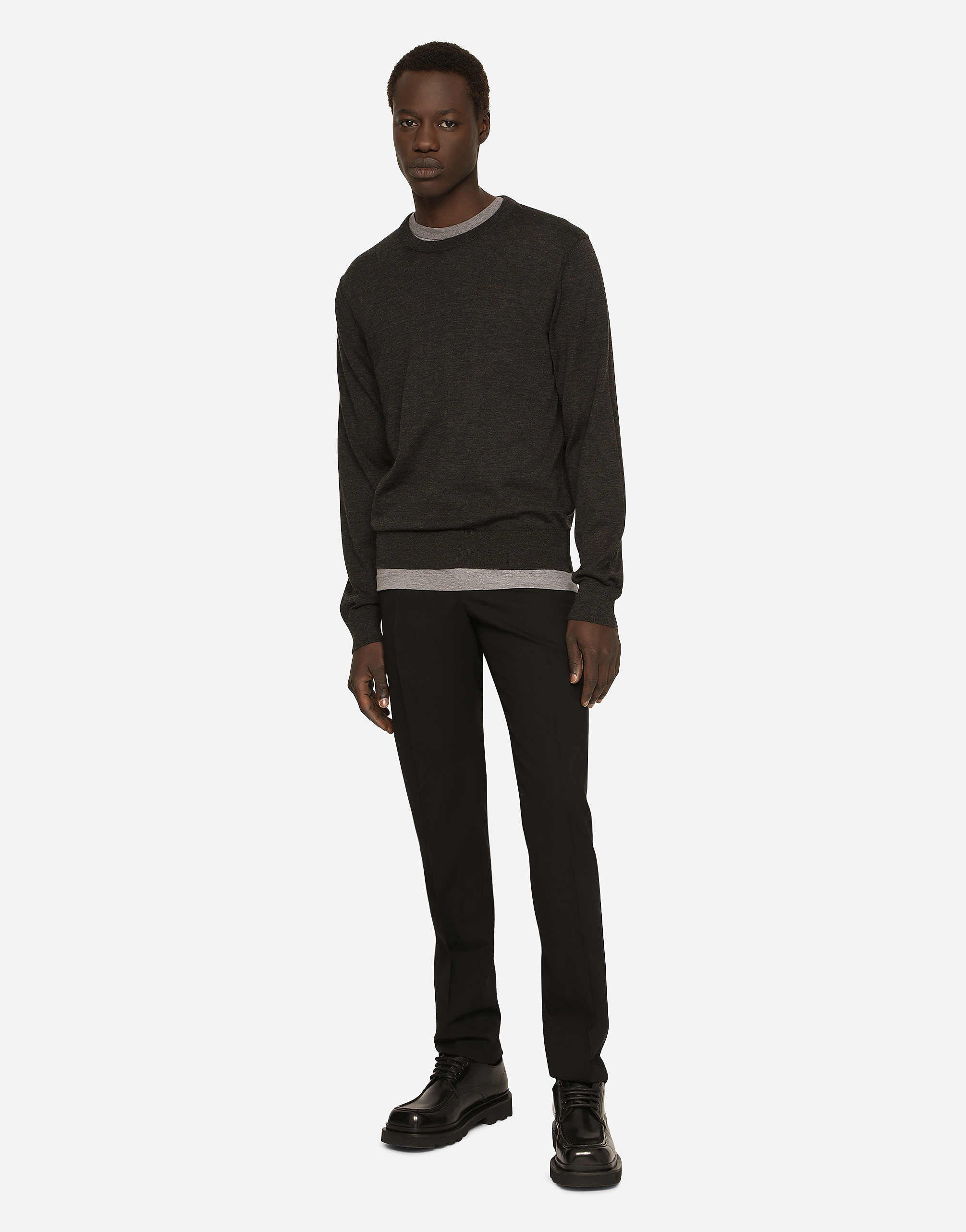 Dolce & Gabbana Long-sleeved Overdyed Jersey T-shirt In Grey