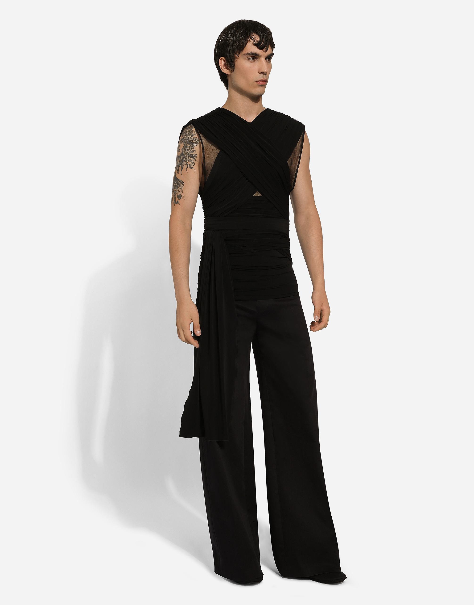 Shop Dolce & Gabbana Stretch Tulle T-shirt With Draping In ブラック