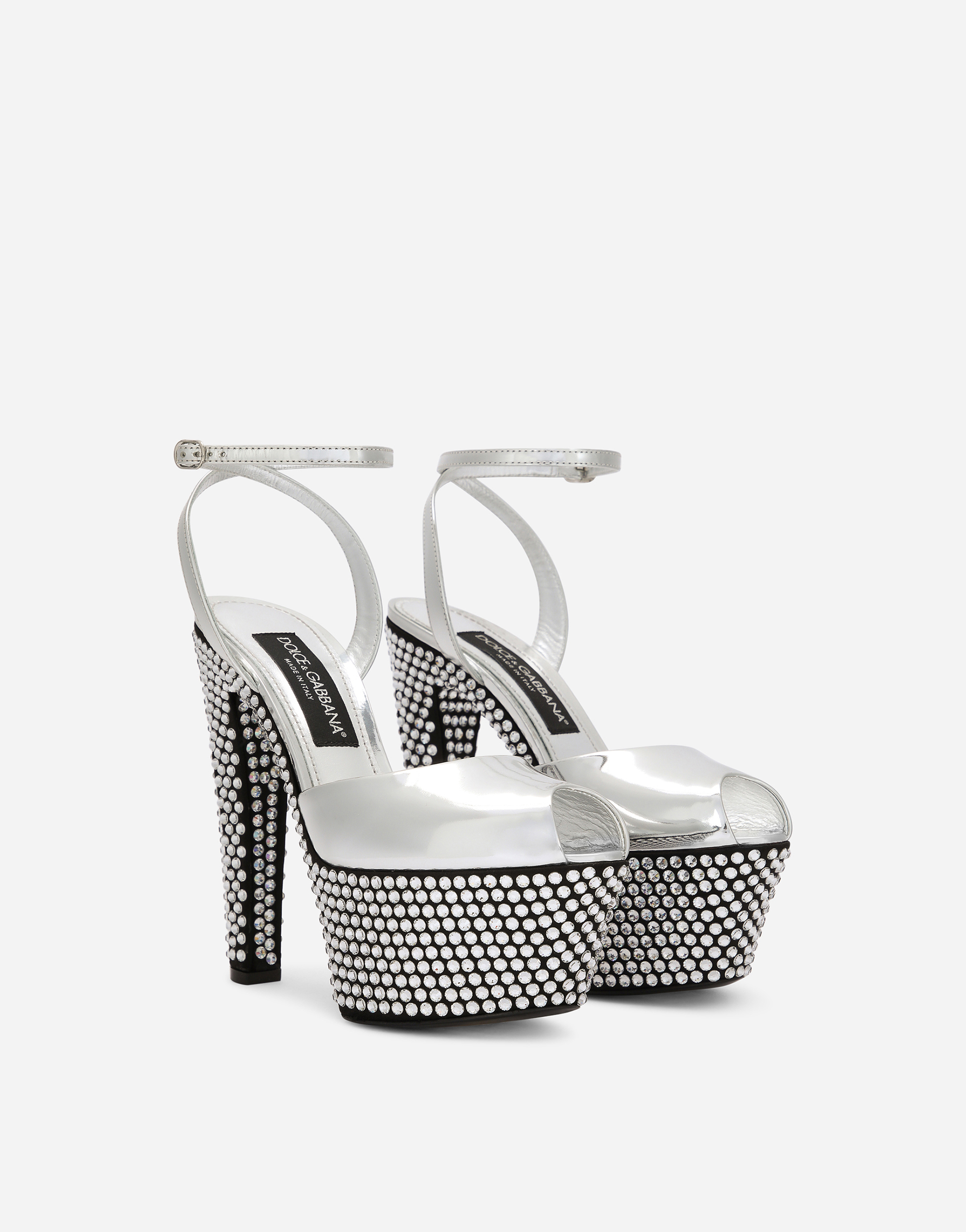 Shop Dolce & Gabbana Mirrored-effect Calfskin Platforms With Fusible Rhinestones In Multicolor