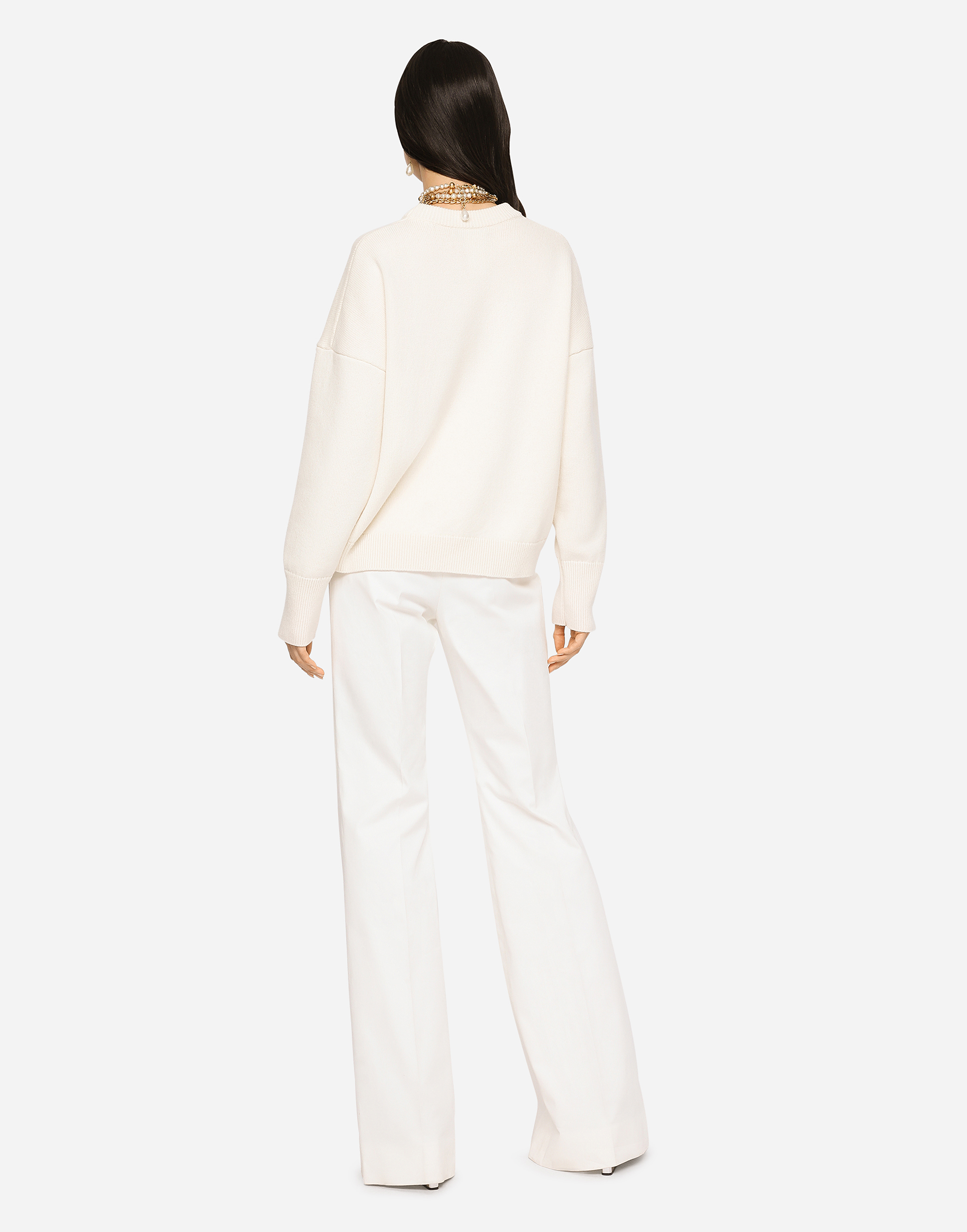 Dolce & Gabbana Cashmere Sweater With Flocked Dg Logo In White