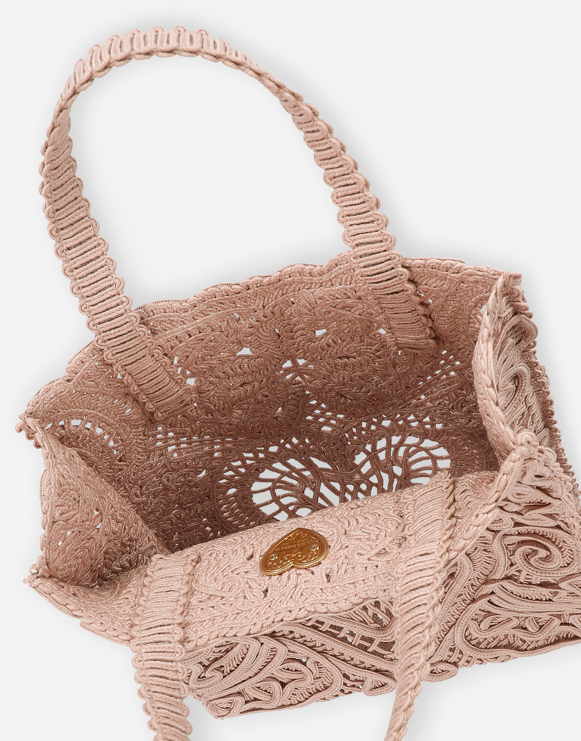 Shop Dolce & Gabbana Small Cordonetto Lace Shopper In Beige