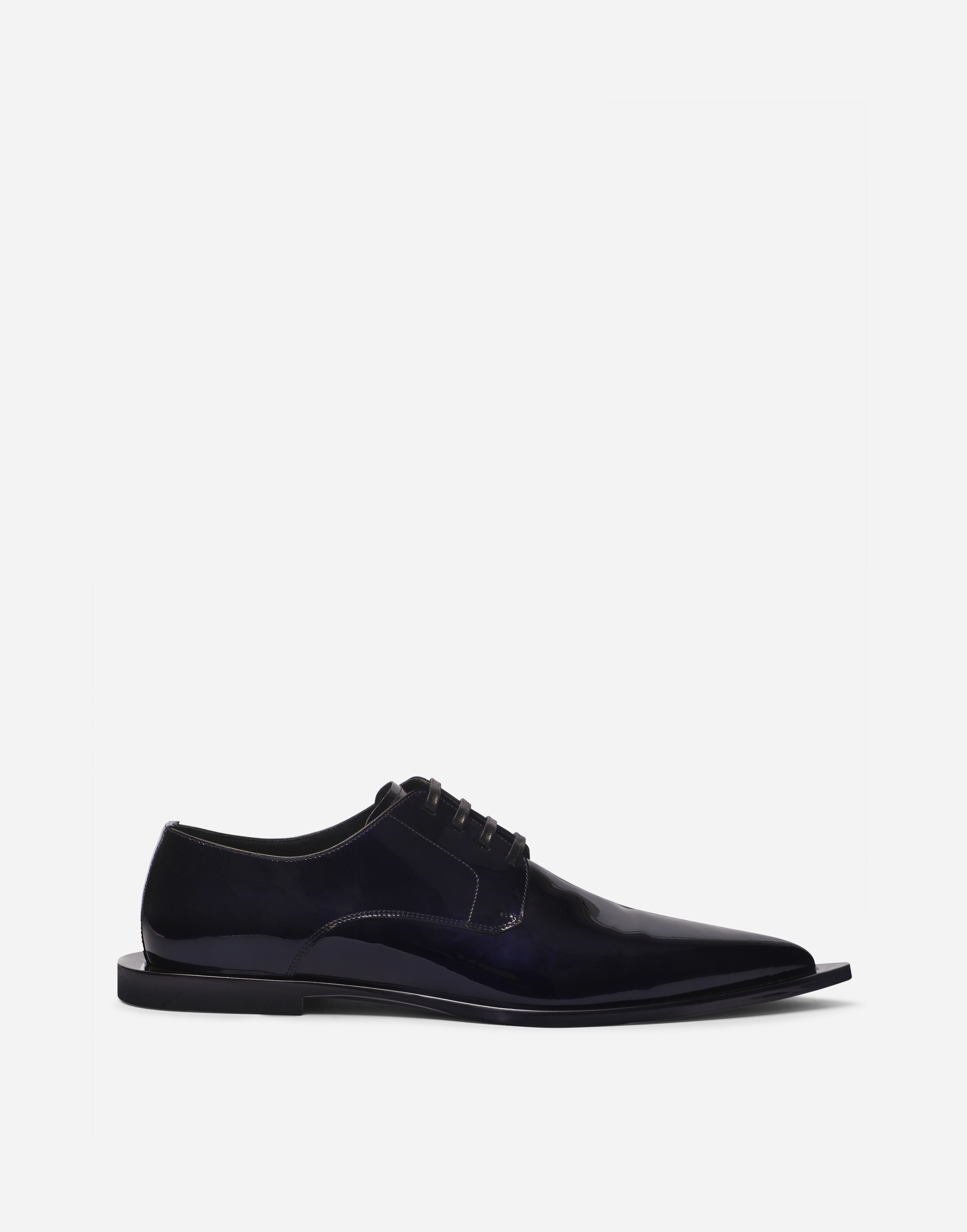 Dolce & Gabbana Metallic Patent Leather Derby Shoes In Blue