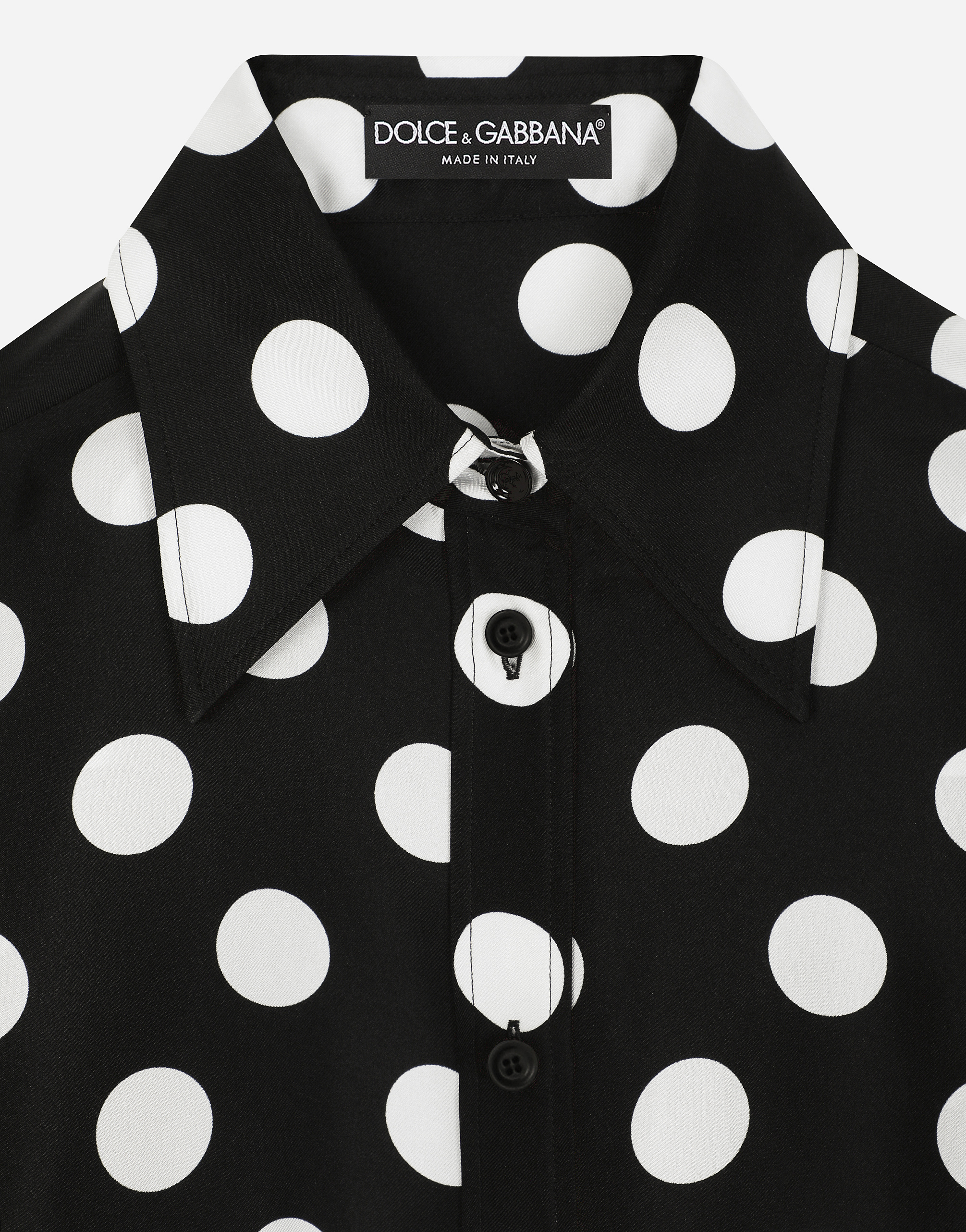 Silk twill shirt with polka-dot print