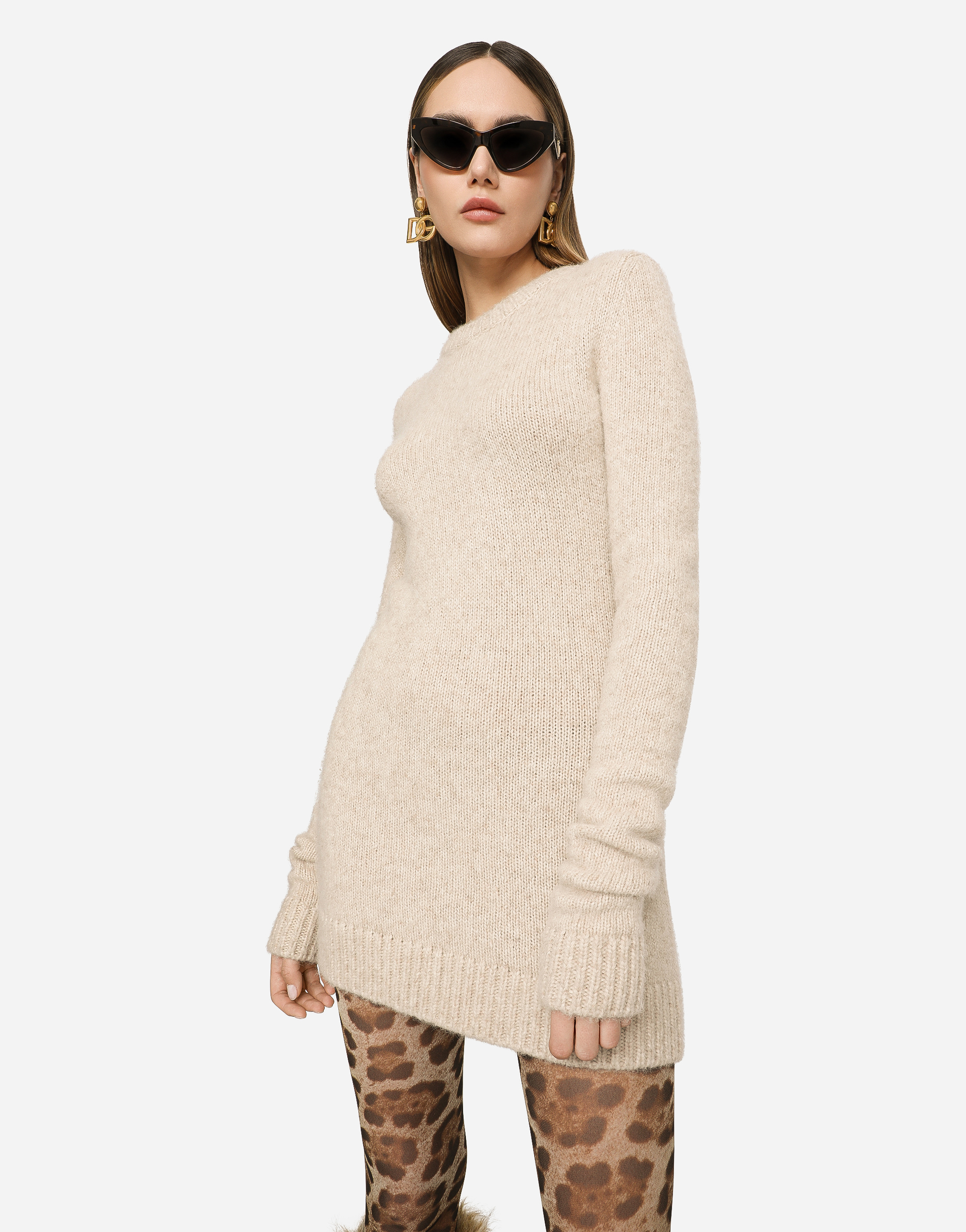 DOLCE & GABBANA LLAMA WOOL ROUND-NECK DRESS