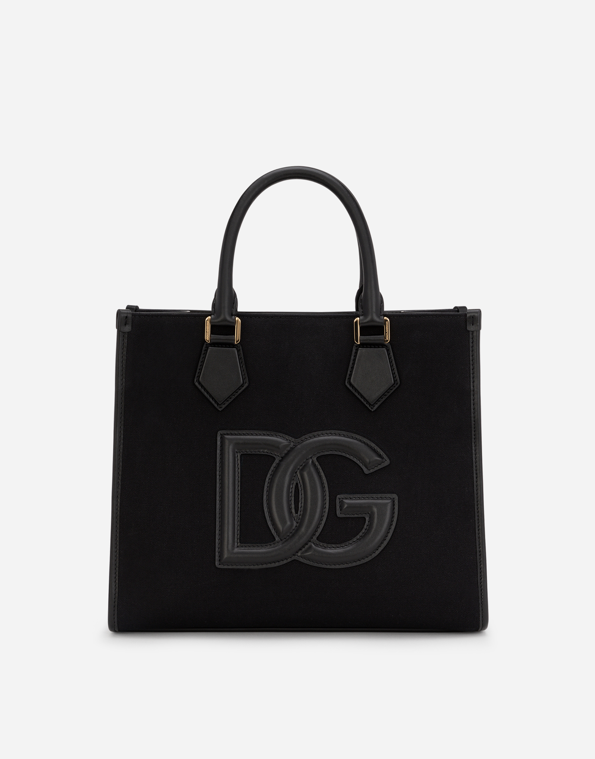 DOLCE & GABBANA CANVAS SHOPPER WITH CALFSKIN NAPPA DETAILS