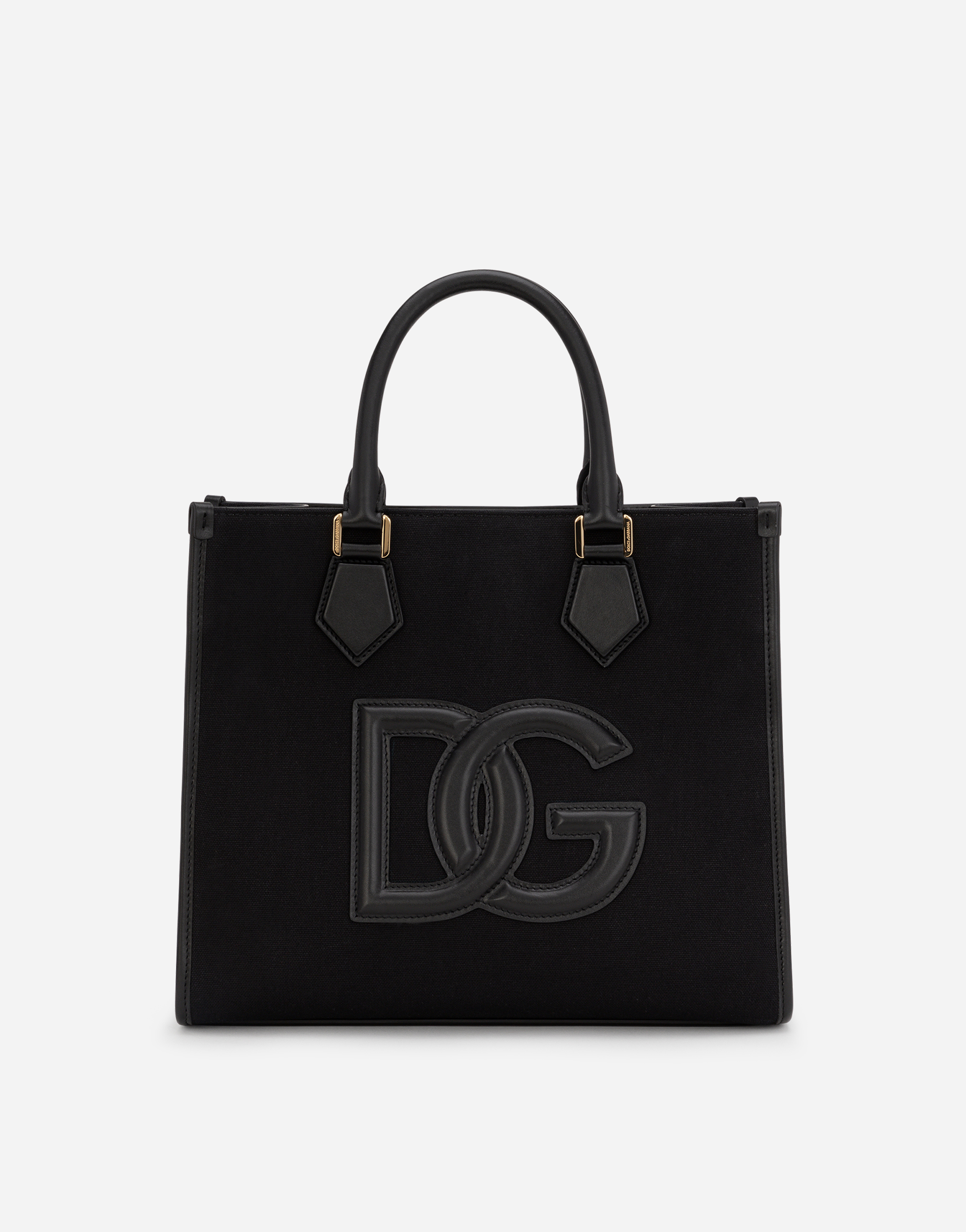 Dolce & Gabbana Canvas Shopper With Calfskin Nappa Details In Black