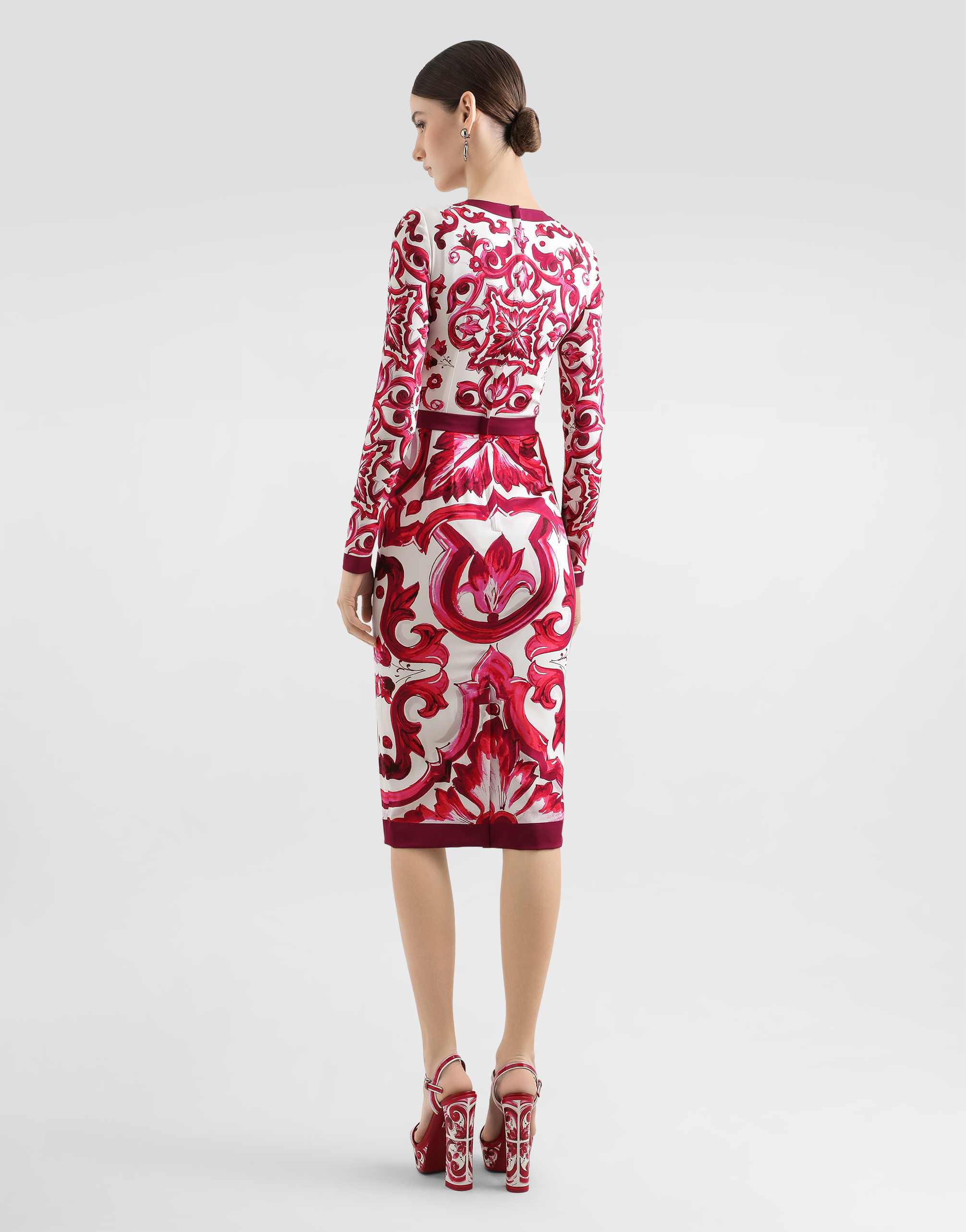 DOLCE & GABBANA MAJOLICA-PRINT CHARMEUSE MIDI DRESS