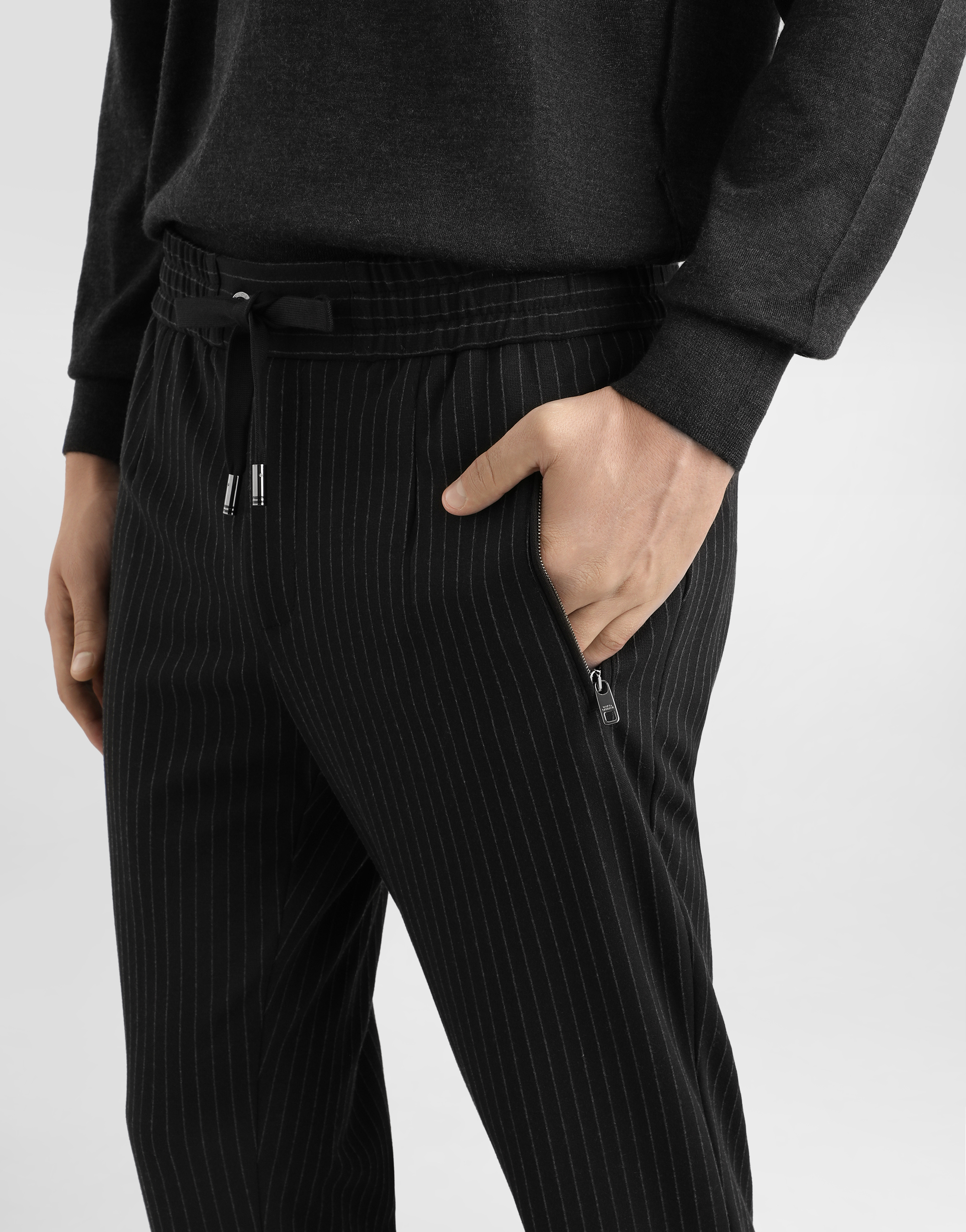 DOLCE & GABBANA PINSTRIPE JERSEY JOGGING PANTS WITH DG PATCH