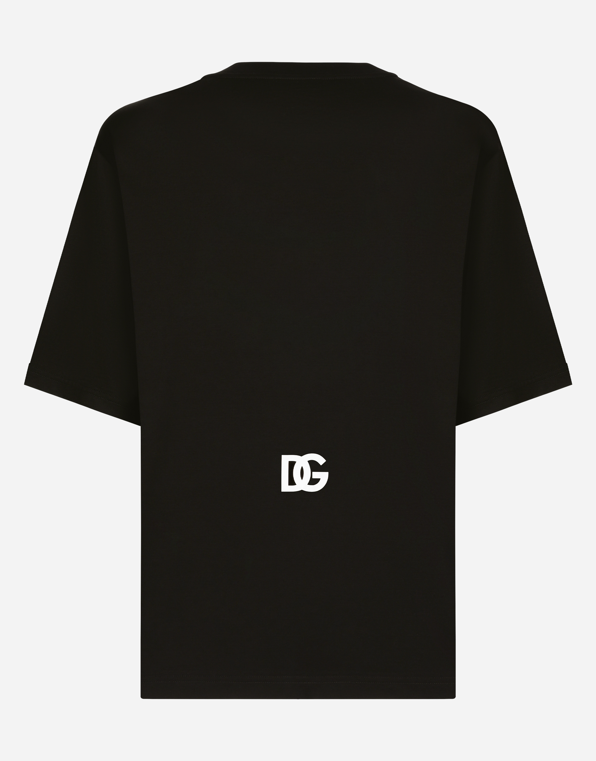 Dolce & Gabbana Black T-shirt With Crew Neck And Printed Logo On The Front In Black