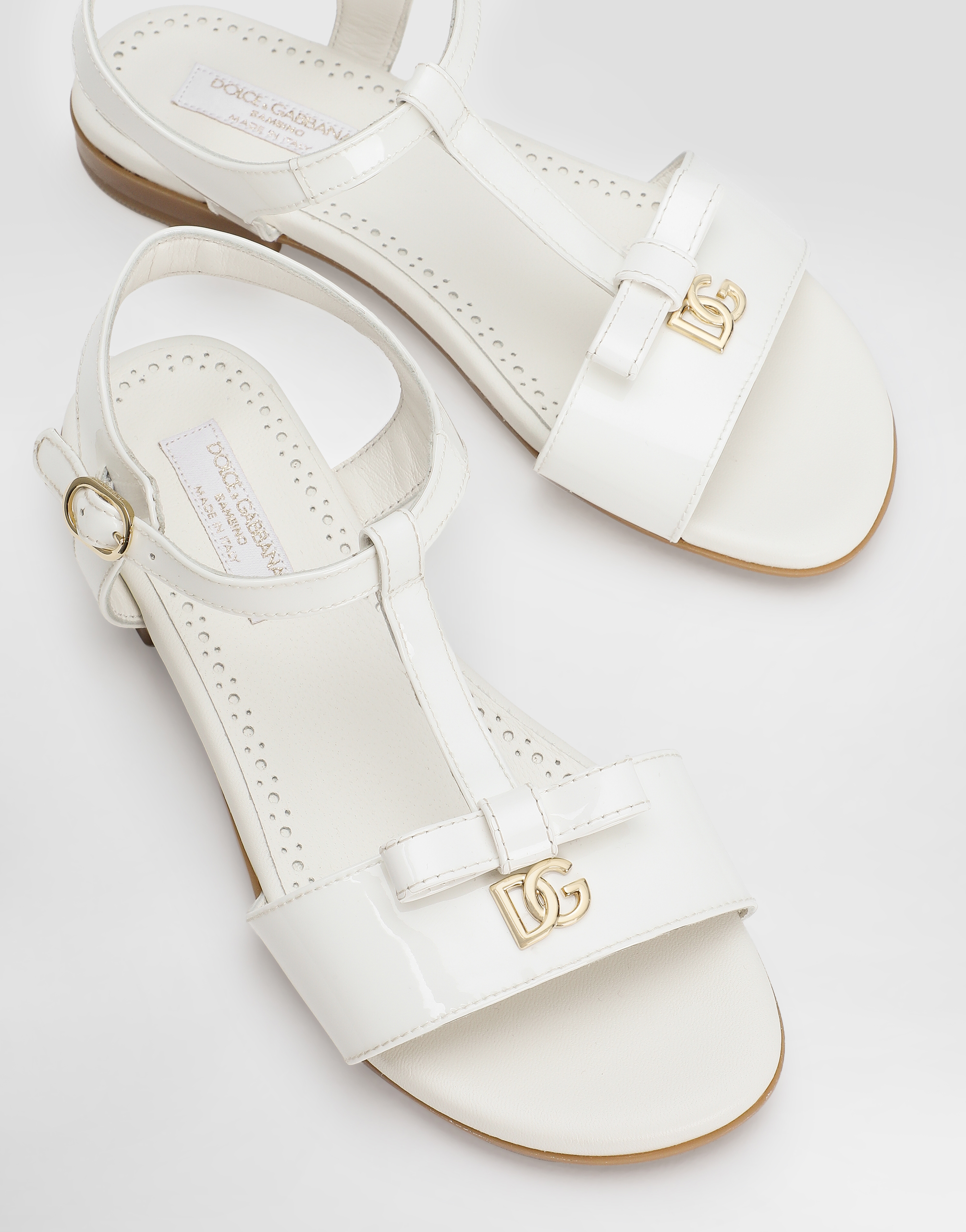Dolce & Gabbana Patent Leather Sandals With Metal Dg Logo In White