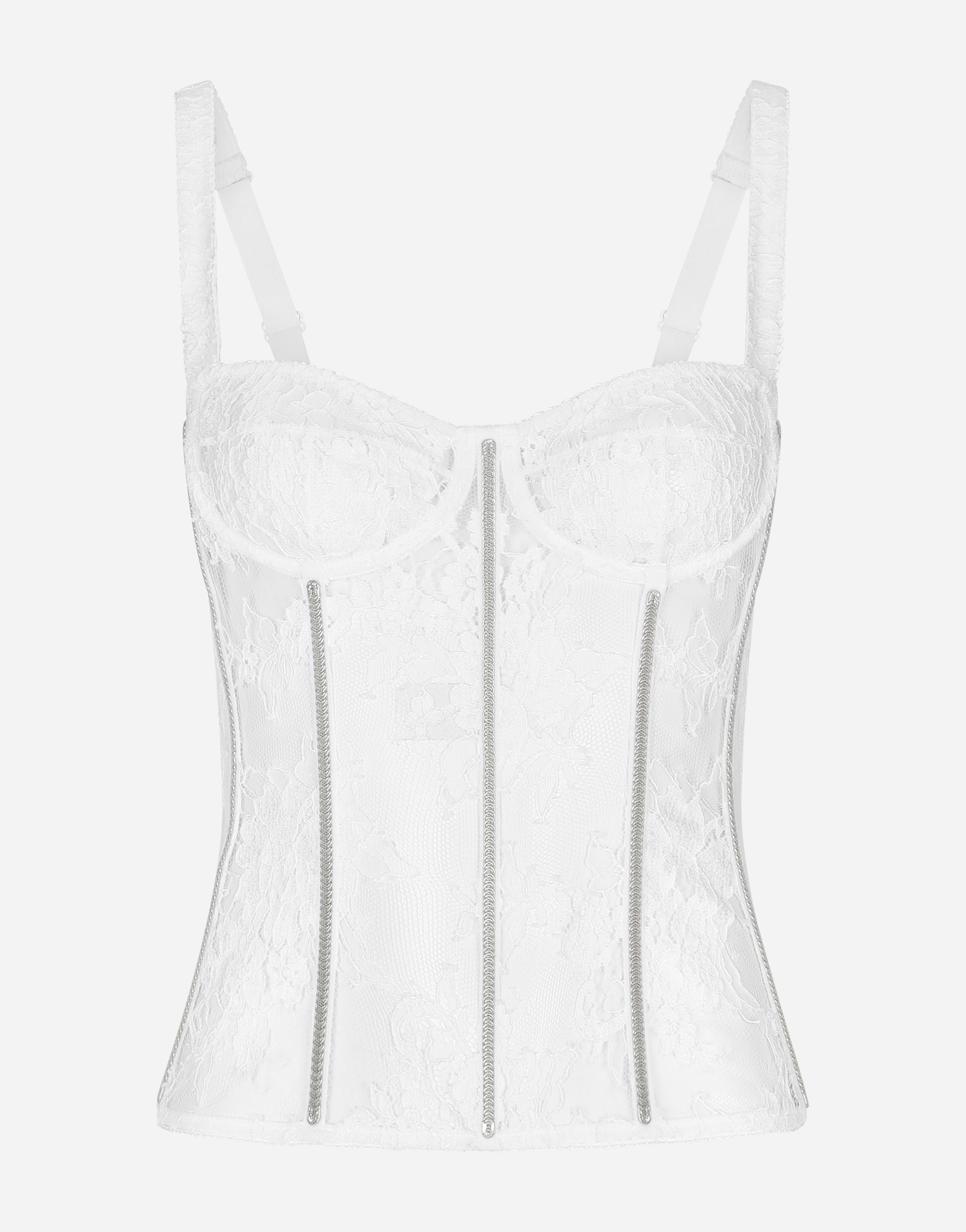 Shop Dolce & Gabbana Lace Lingerie Bustier With Straps In White