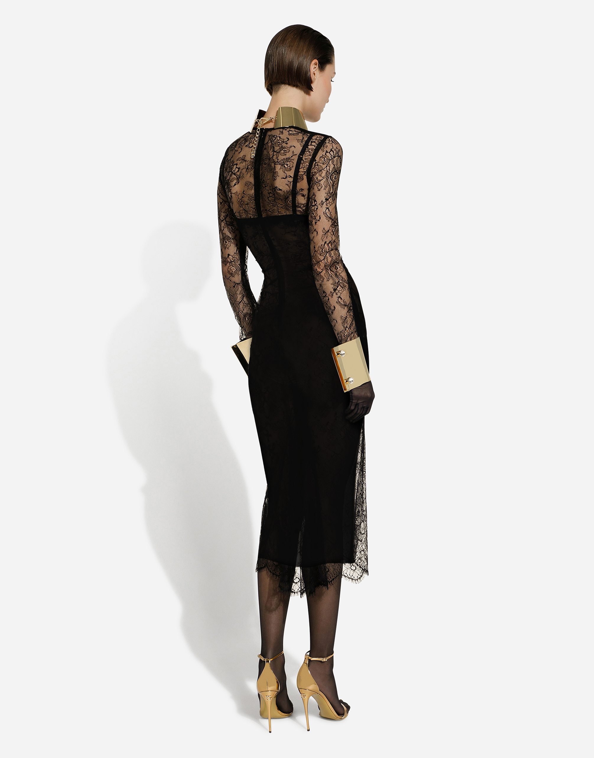 DOLCE & GABBANA CHANTILLY LACE FIL COUPÉ CALF-LENGTH DRESS