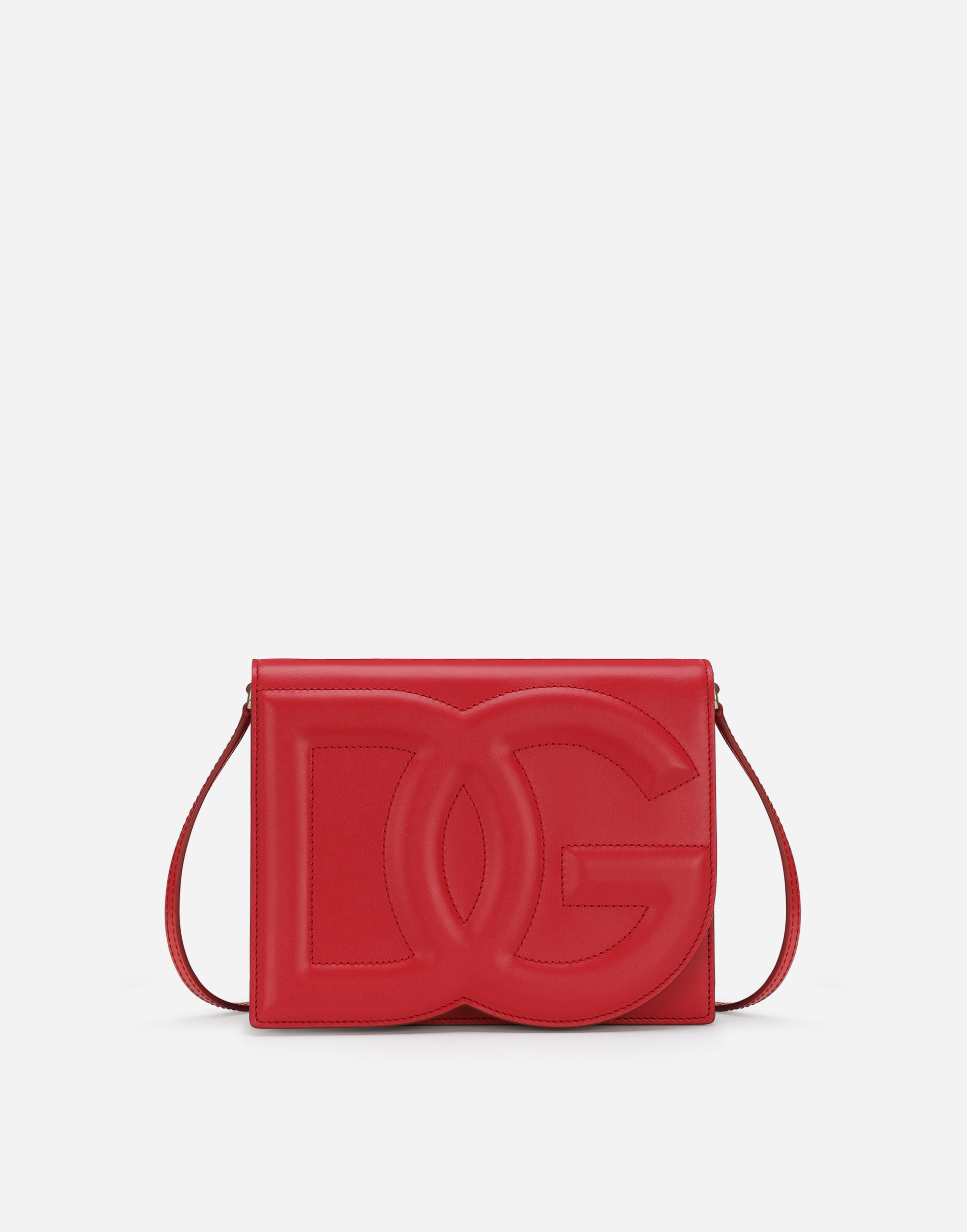 Dolce & Gabbana Calfskin Dg Logo Crossbody Bag In Red