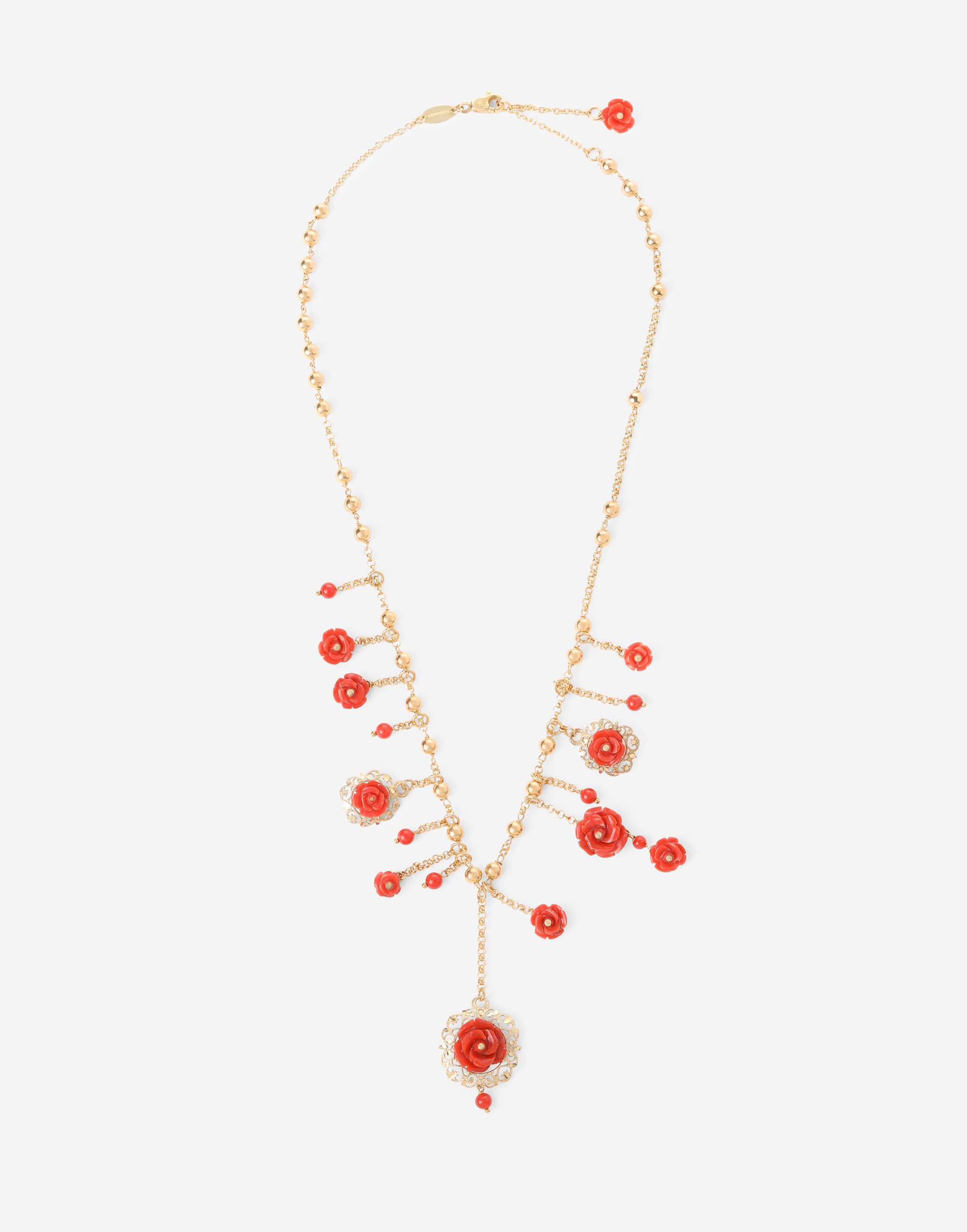 Shop Dolce & Gabbana Coral Necklace In Yellow 18kt Gold With Coral Rose