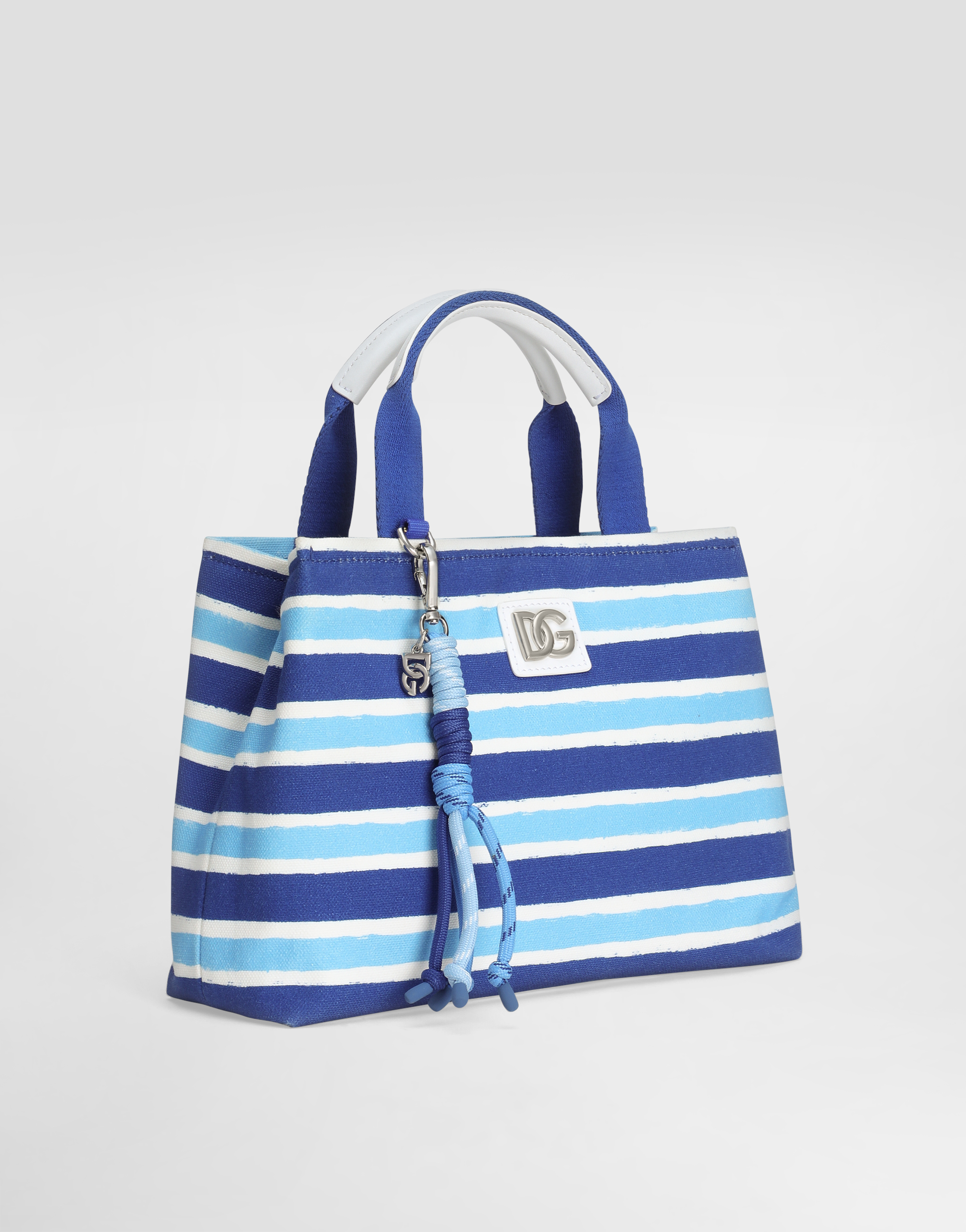 Dolce & Gabbana Canvas Handbag With Striped Print In Azure