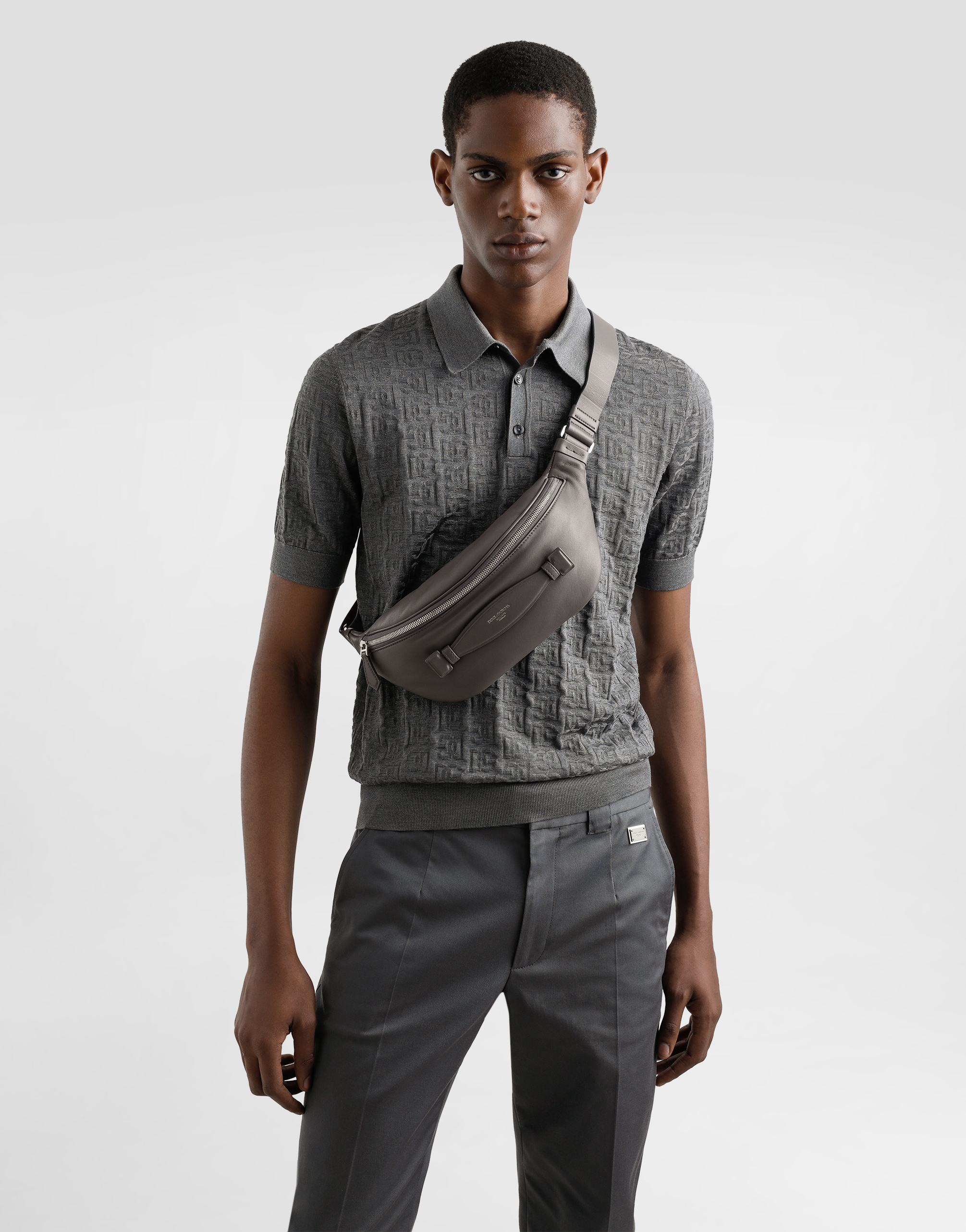Dolce & Gabbana Calfskin Nappa Leather Belt Bag In Grey
