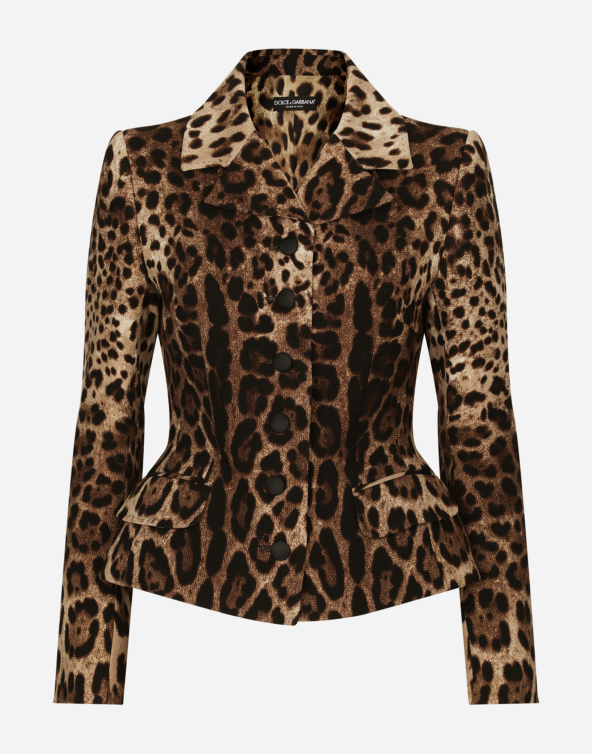 Dolce & Gabbana Single-breasted Double Crepe Jacket With Leopard Print In Animal Print