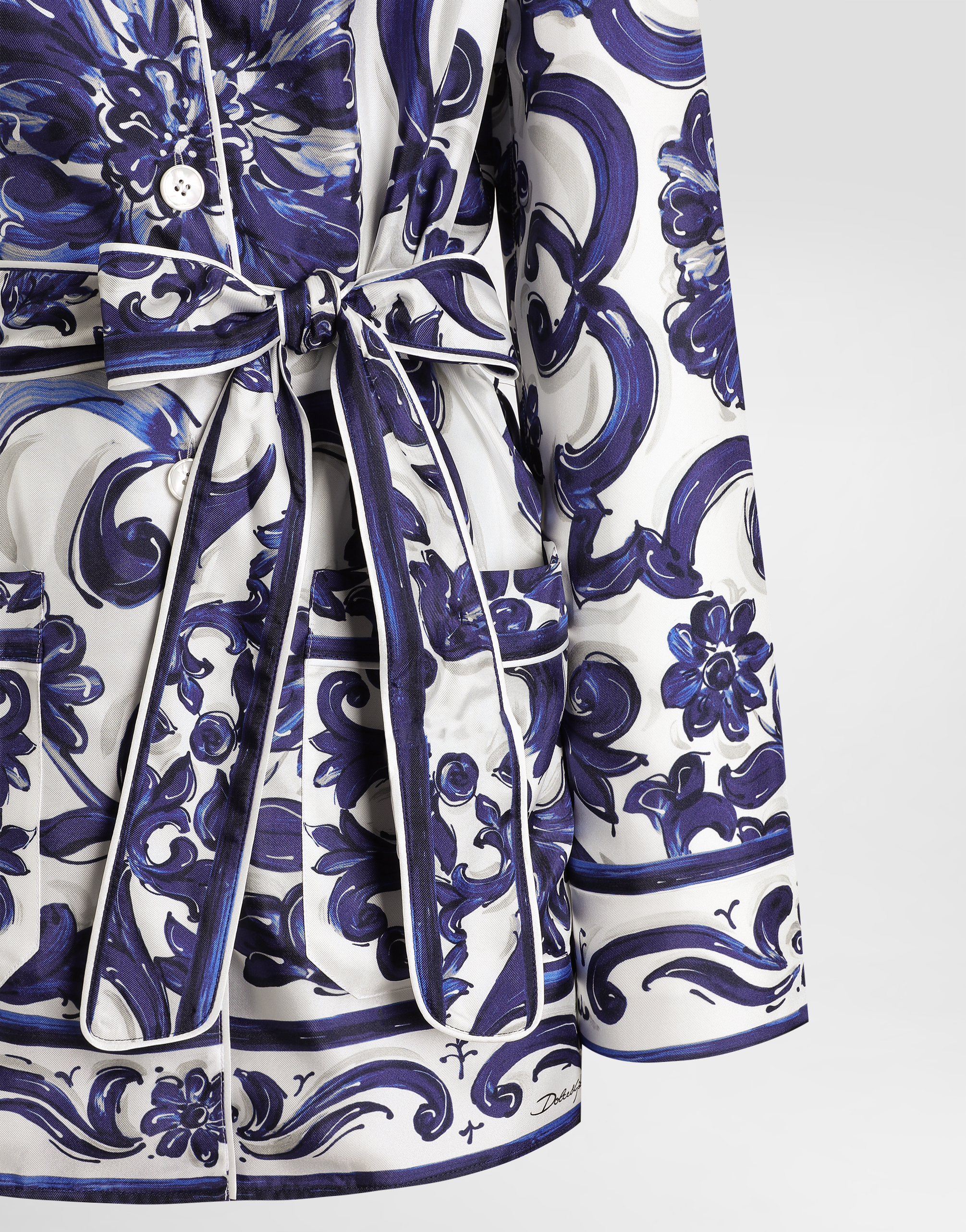 Dolce & Gabbana Majolica-print Silk Vanity Shirt In Blue