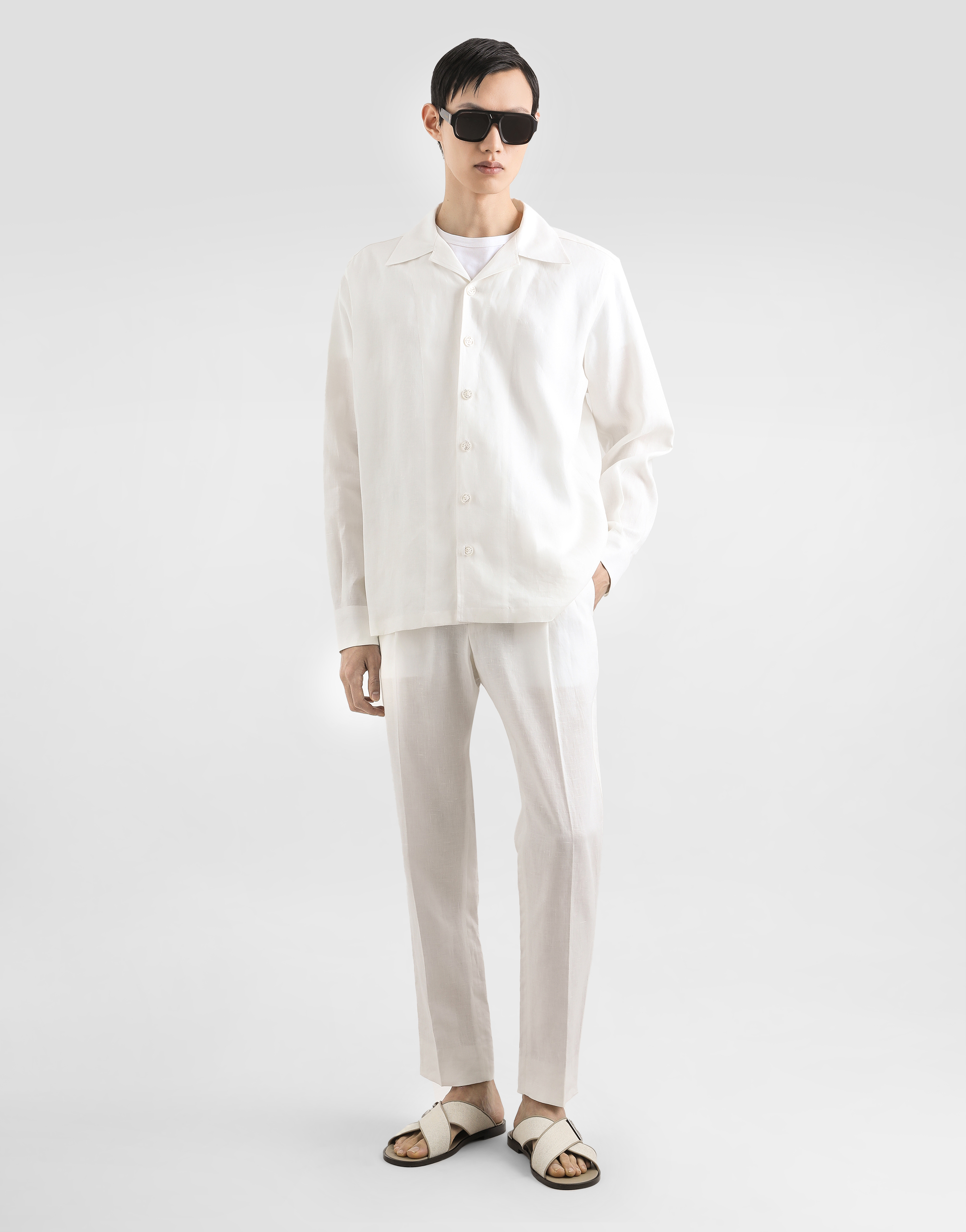Dolce & Gabbana Linen Canvas Bowling Shirt In White