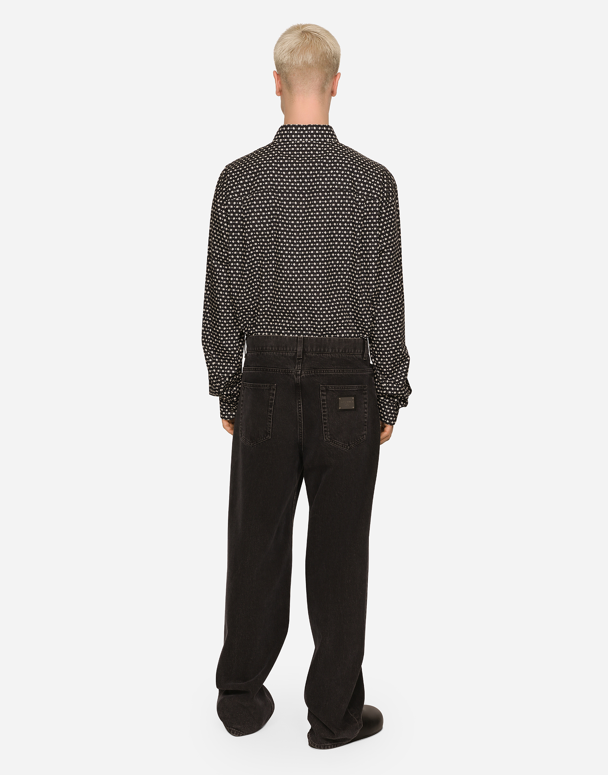 DOLCE & GABBANA OVERSIZE POPLIN SHIRT WITH DG LOGO PRINT