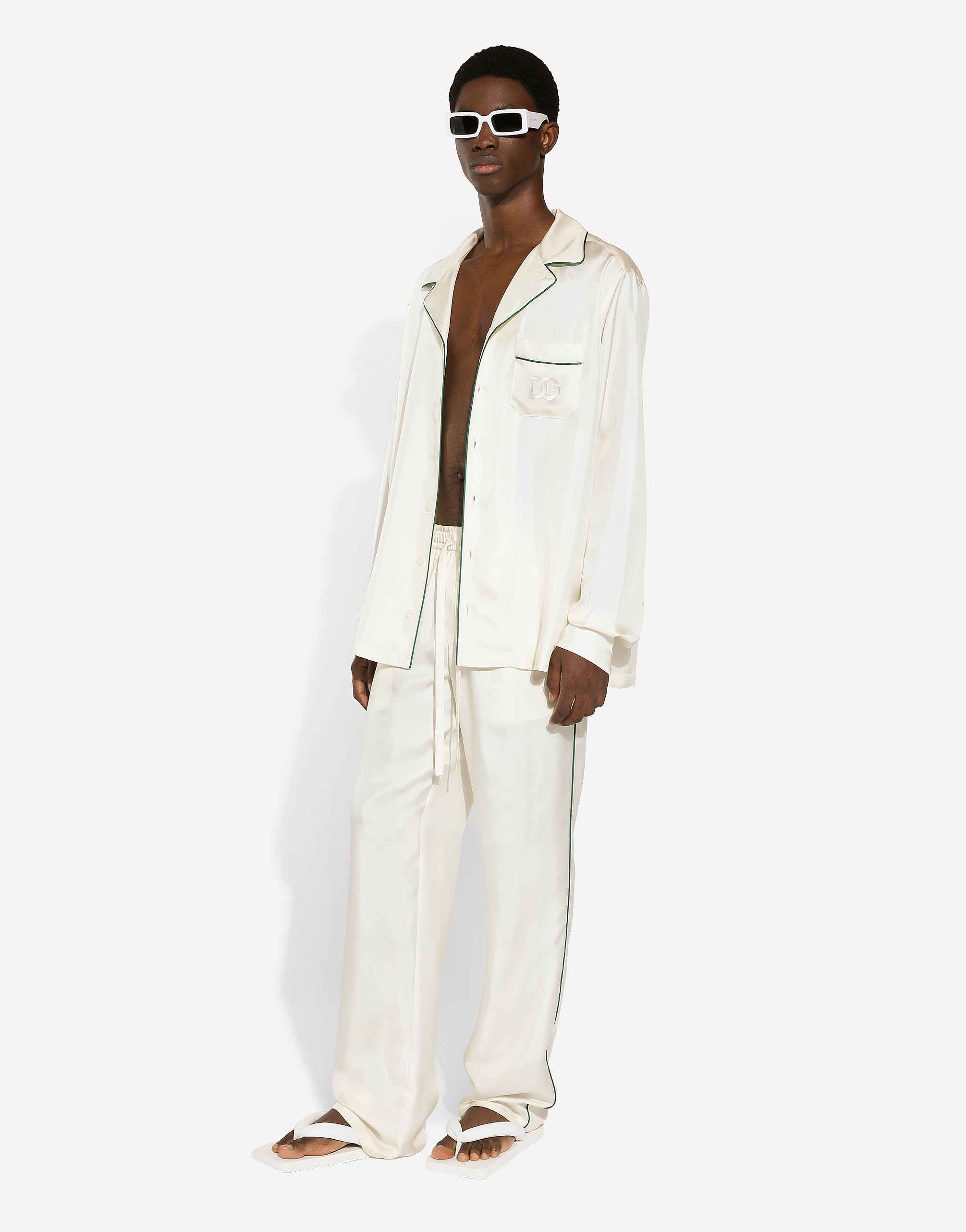 Dolce & Gabbana Silk Trousers With Back Pocket And Side Stripe In ホワイト