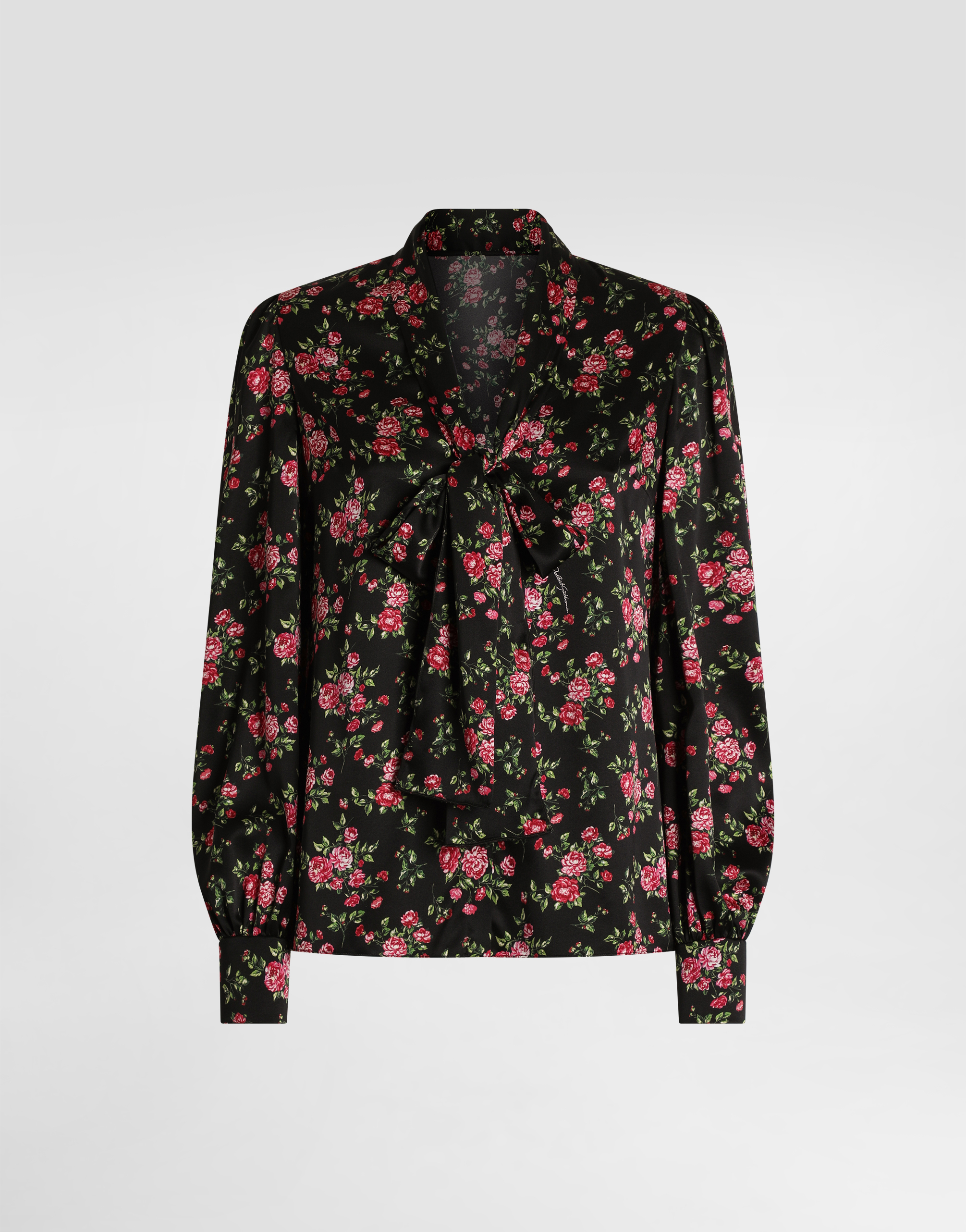 Small rose bouquet-print satin shirt