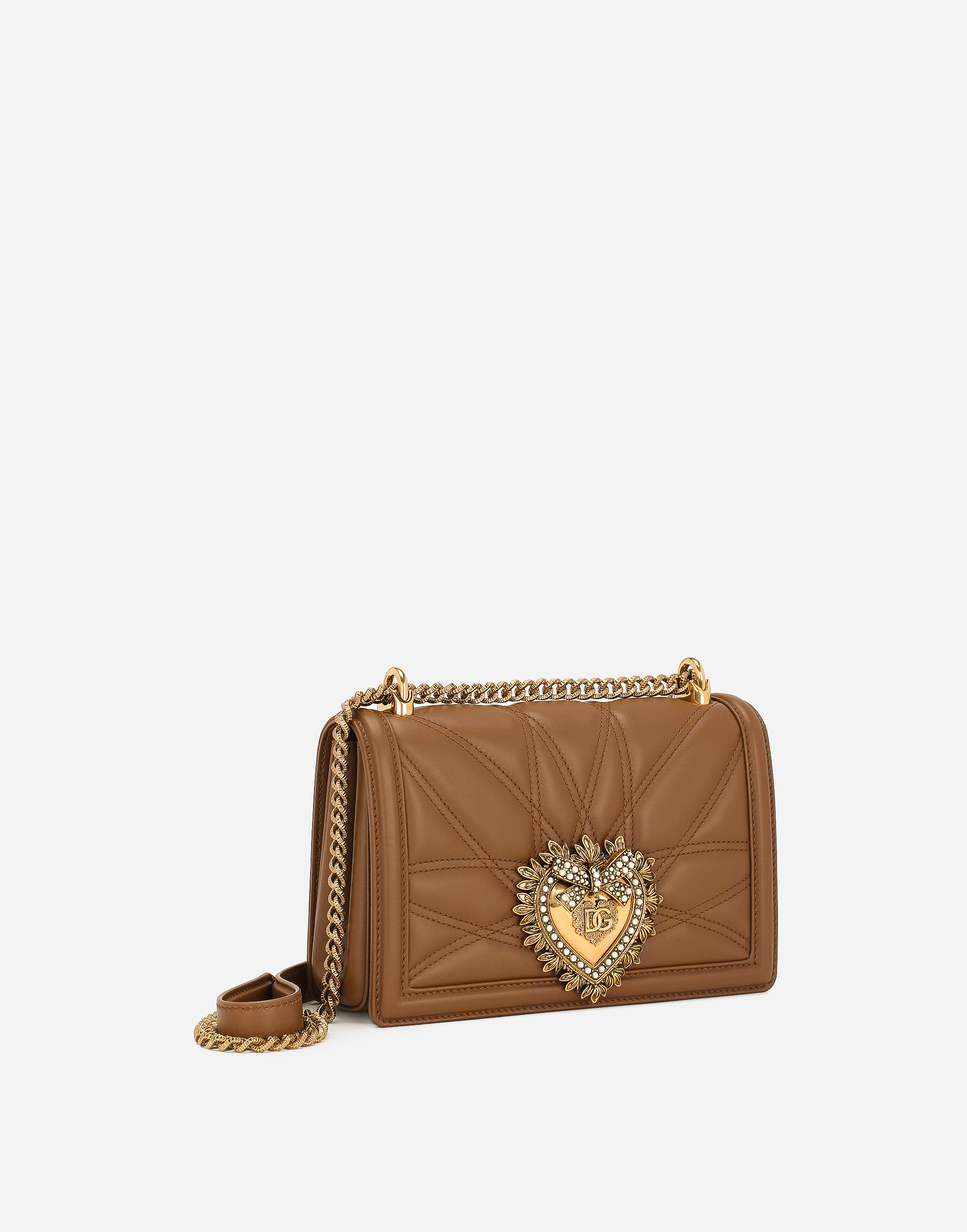 Shop Dolce & Gabbana Medium Devotion Shoulder Bag In Beige