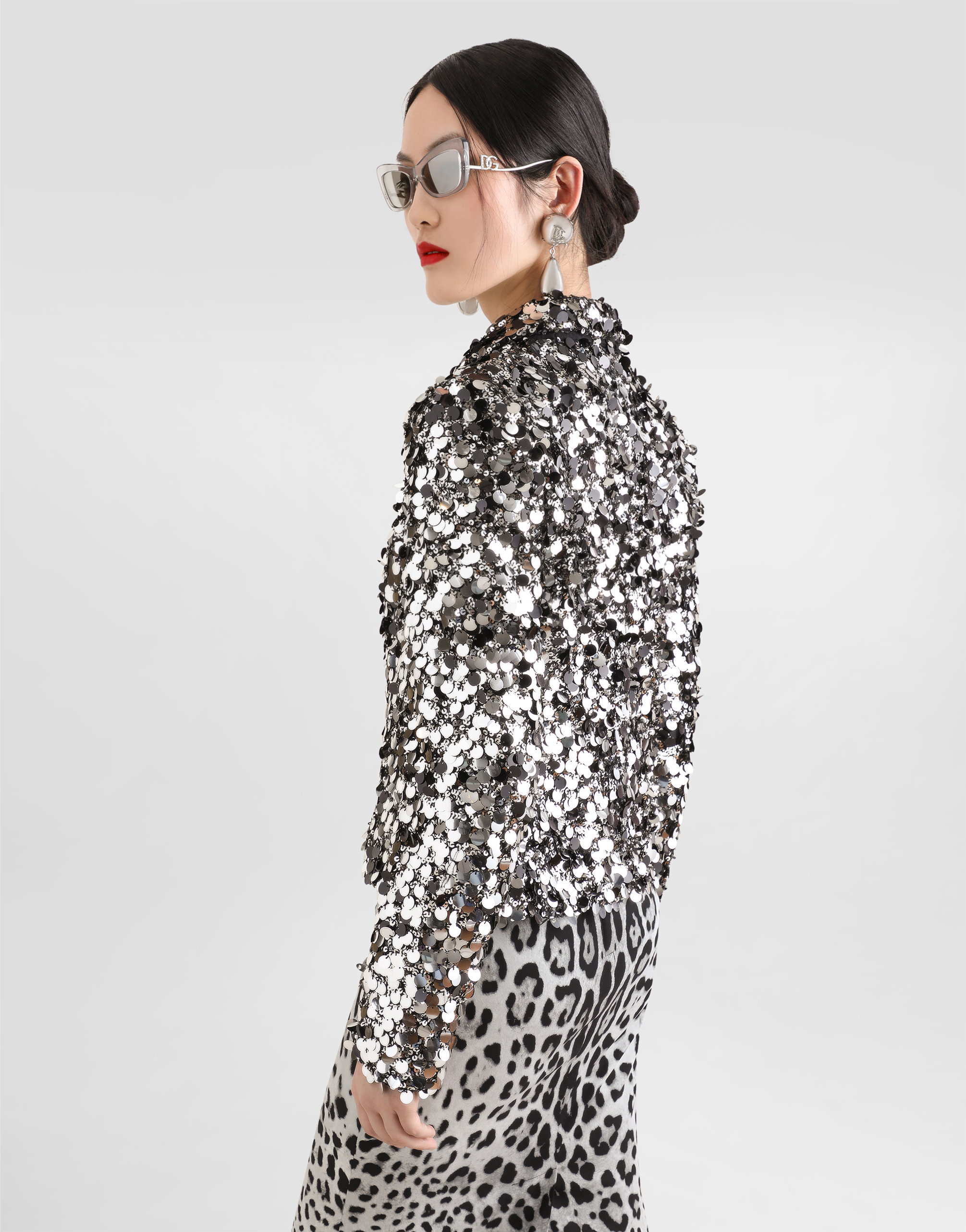 Dolce & Gabbana Short Single-breasted Jacket With Sequin Embellishment In Silver